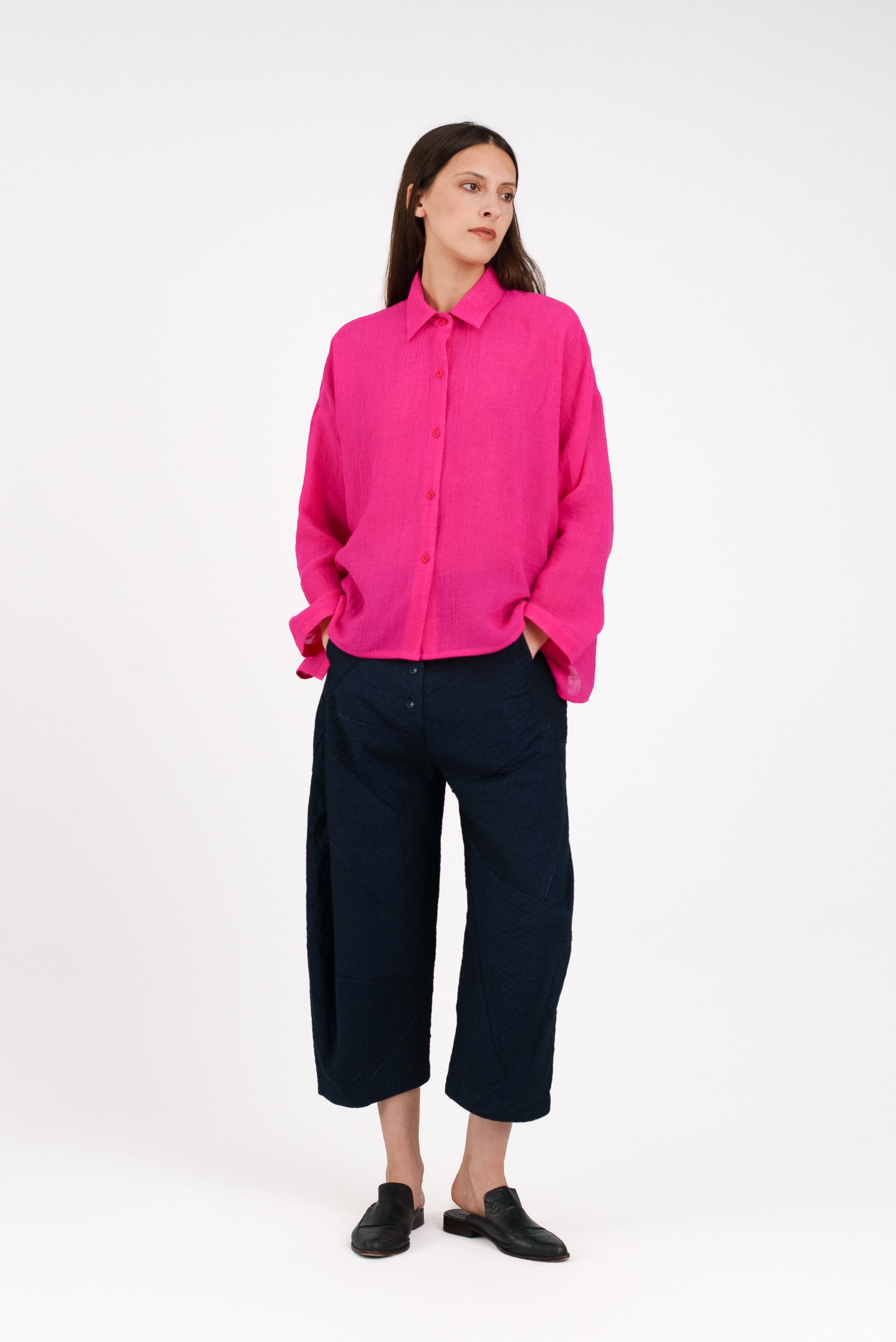 Beverly Shirt in Pink Linen Crepe