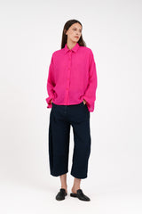 Beverly Shirt in Pink Linen Crepe