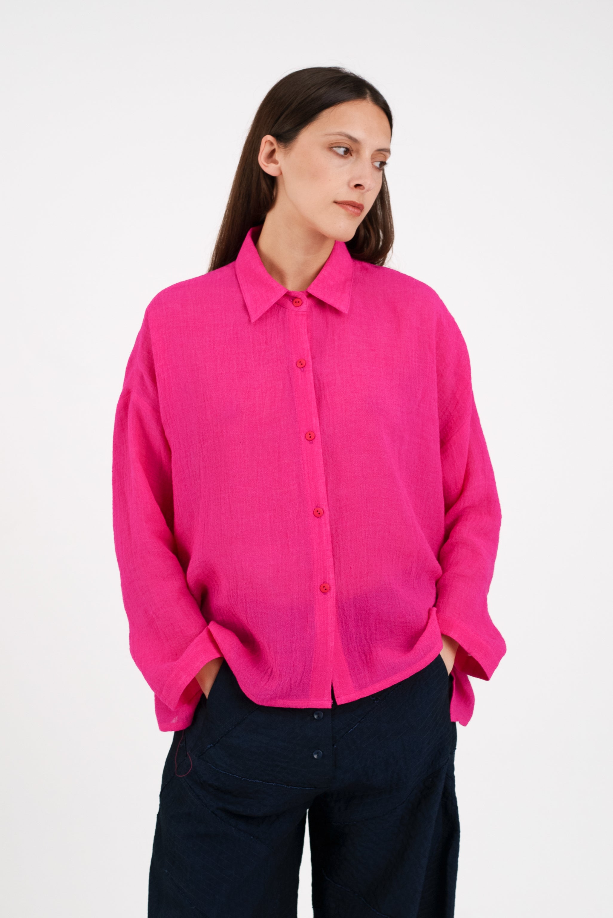 Beverly Shirt in Pink Linen Crepe