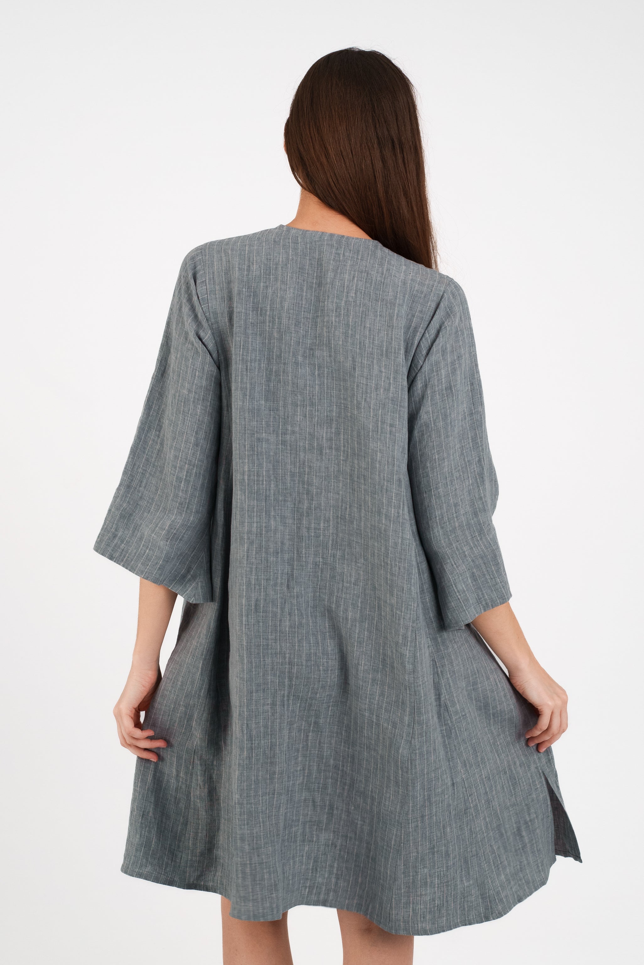 Slim Panel Tunic in Grey Striped Linen