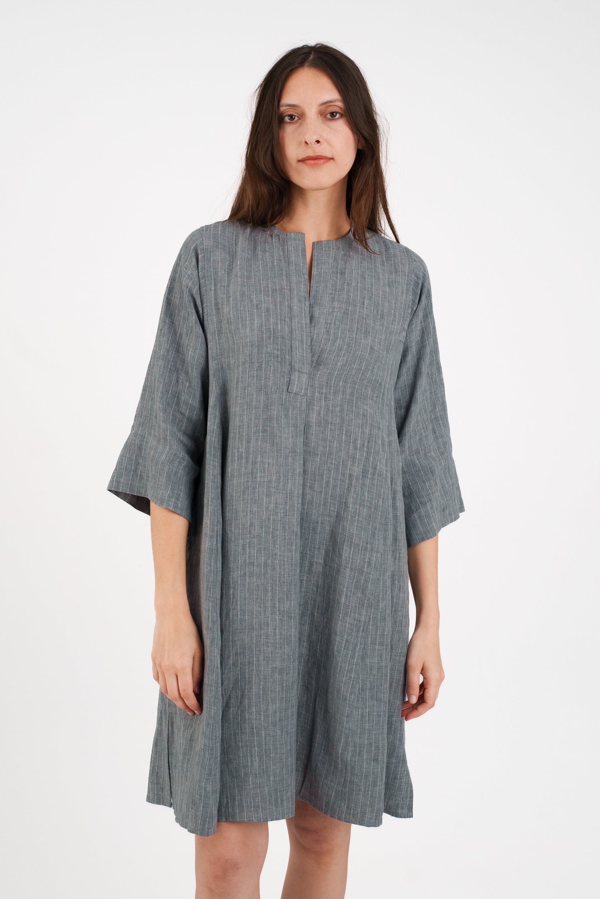 Slim Panel Tunic in Grey Striped Linen