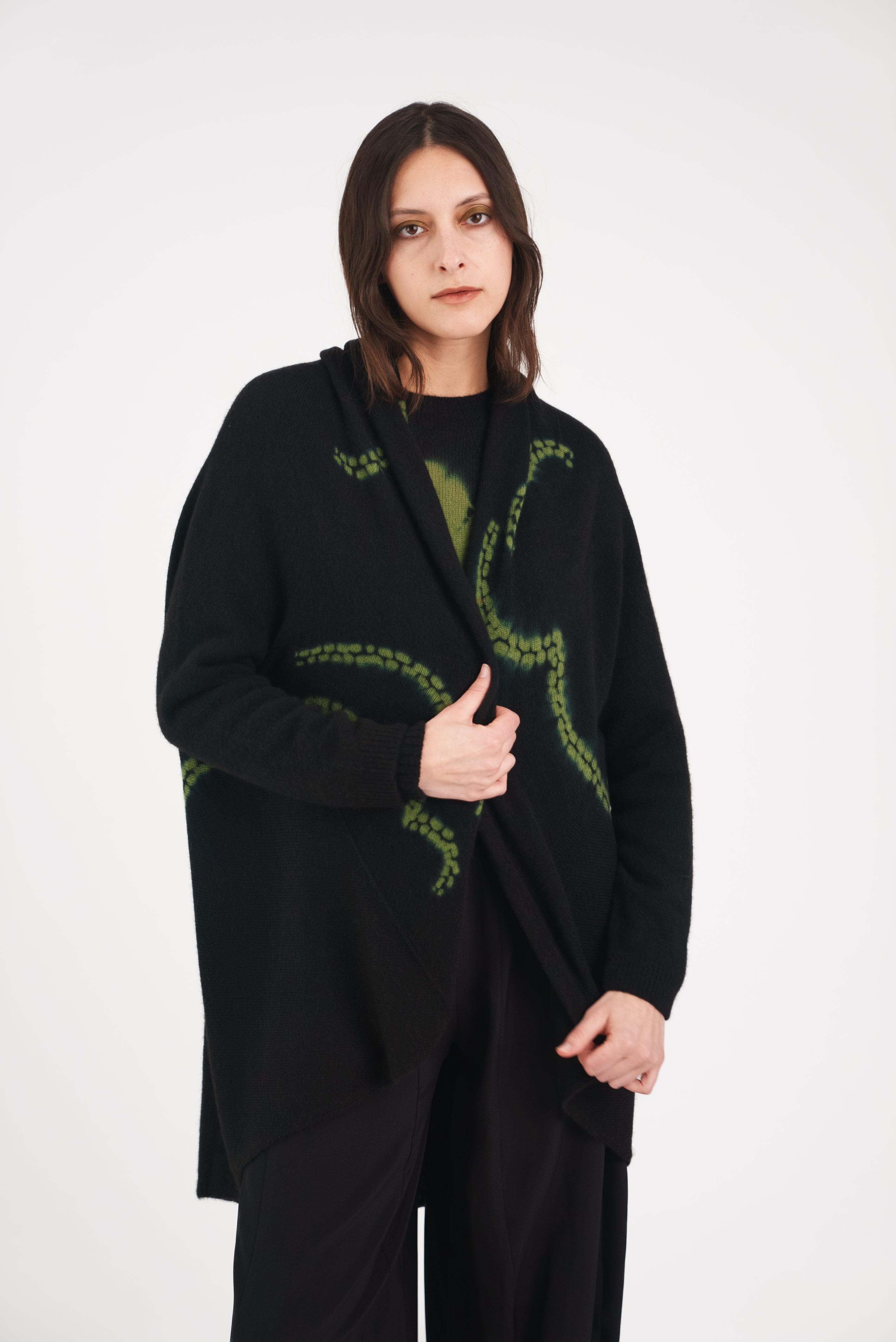 Cashmere Upside Down Cape in Leaf Green