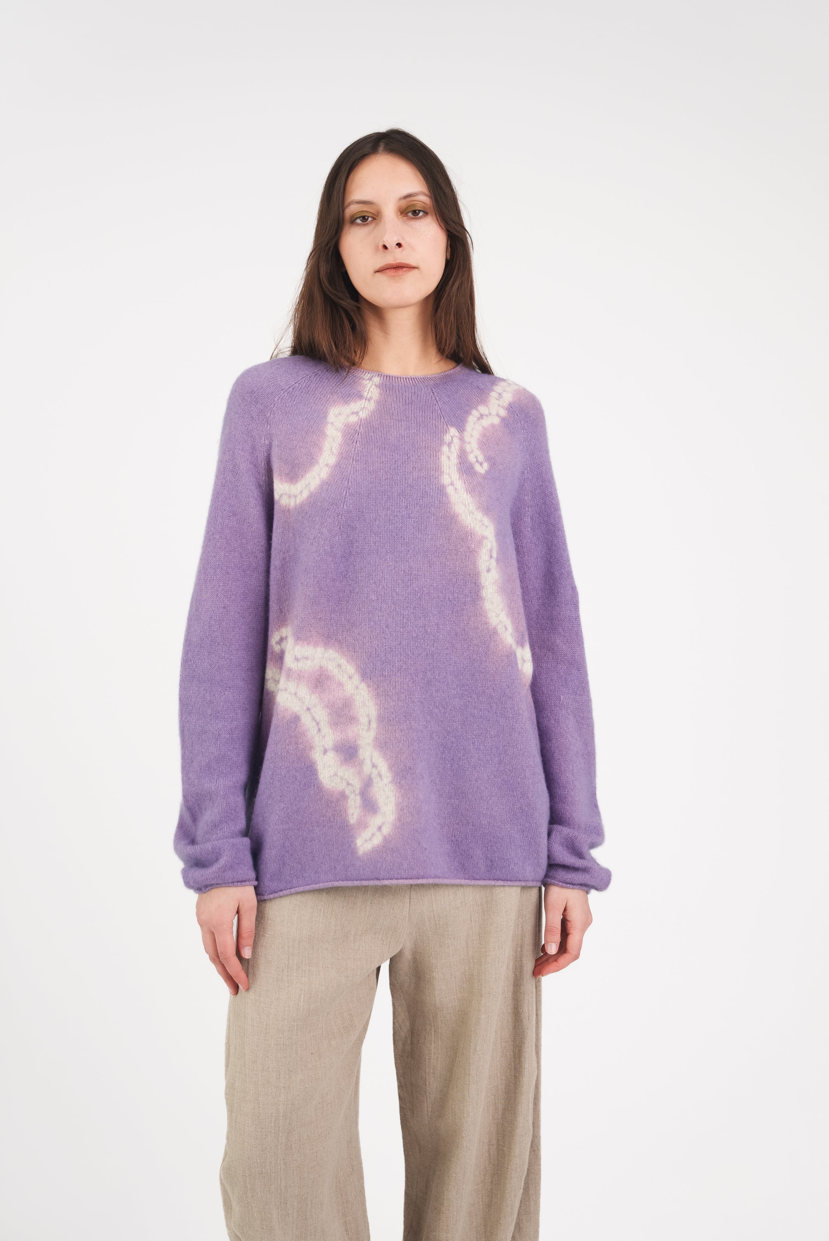 Cashmere Seamless Long Pullover in Clouds Shibori