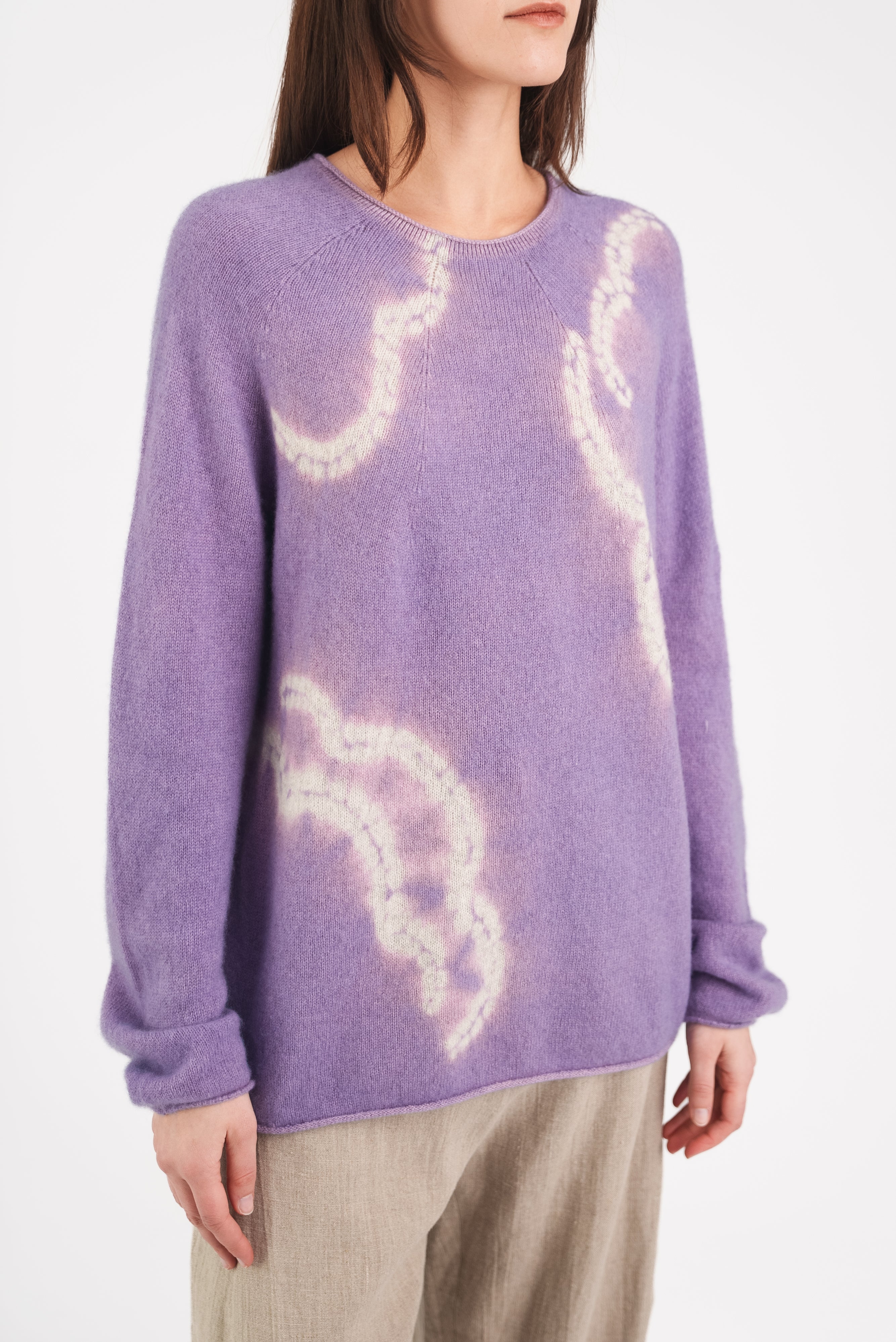 Cashmere Seamless Long Pullover in Clouds Shibori