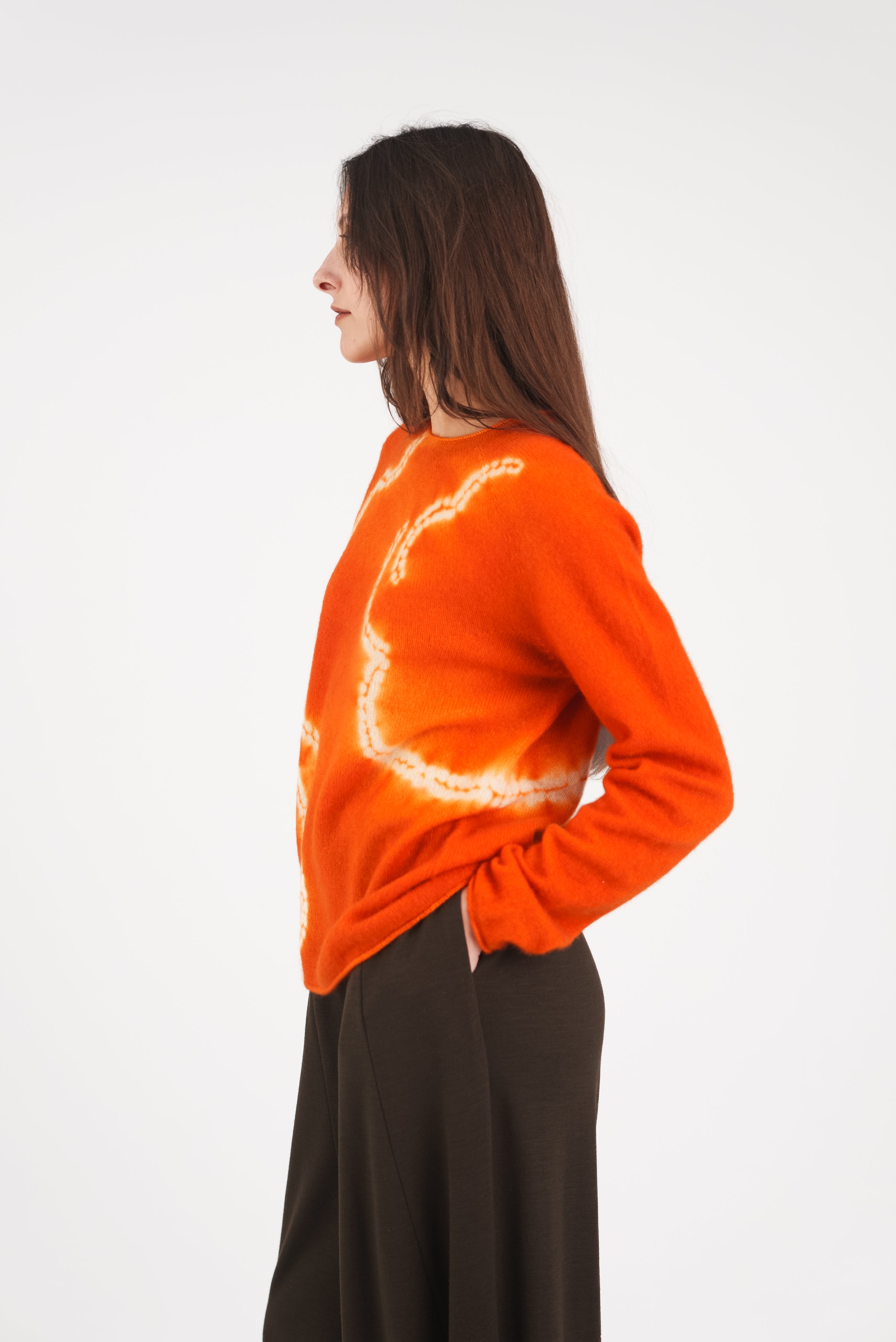 Cashmere Seamless Long Pullover in Burnt Orange