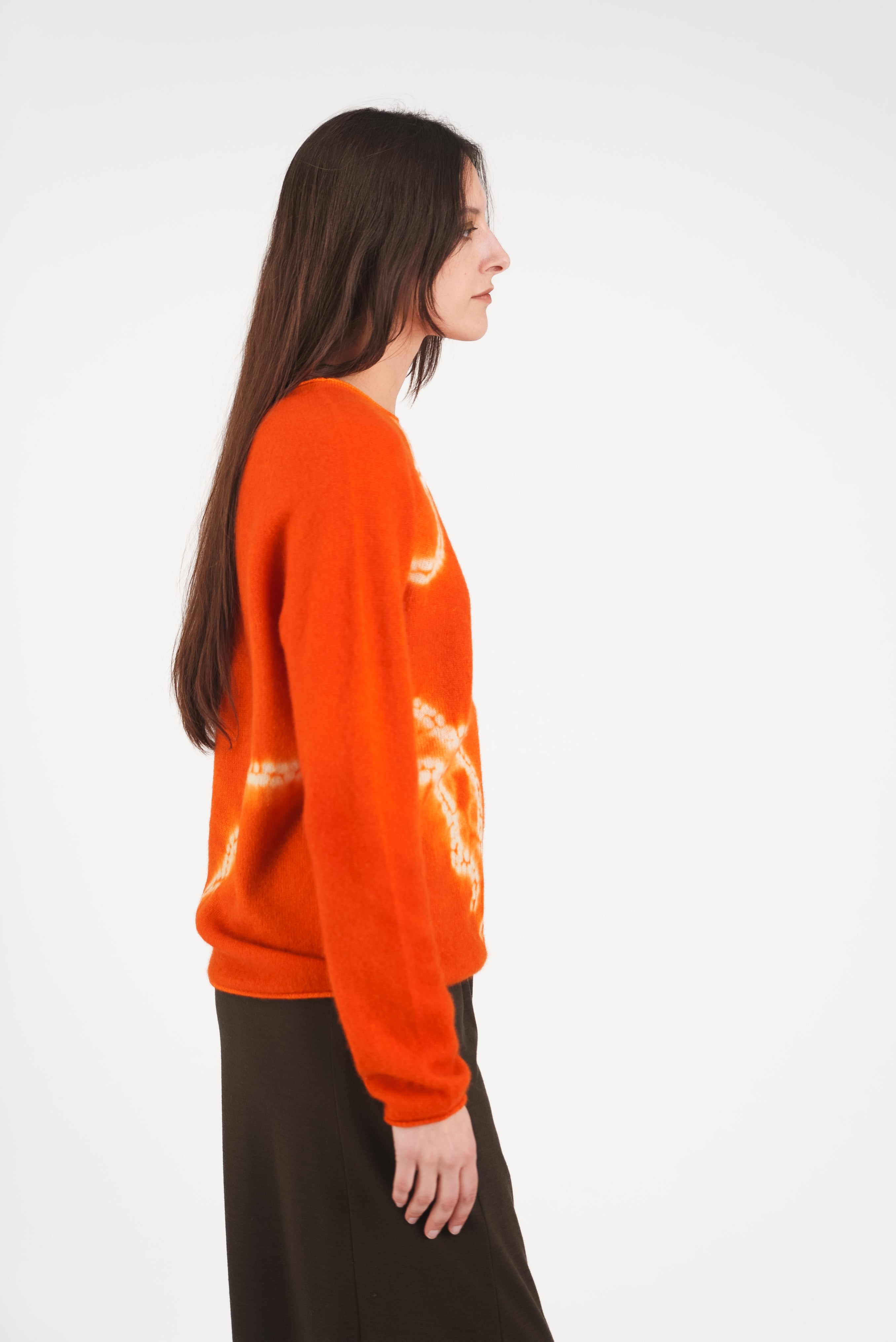 Cashmere Seamless Long Pullover in Burnt Orange