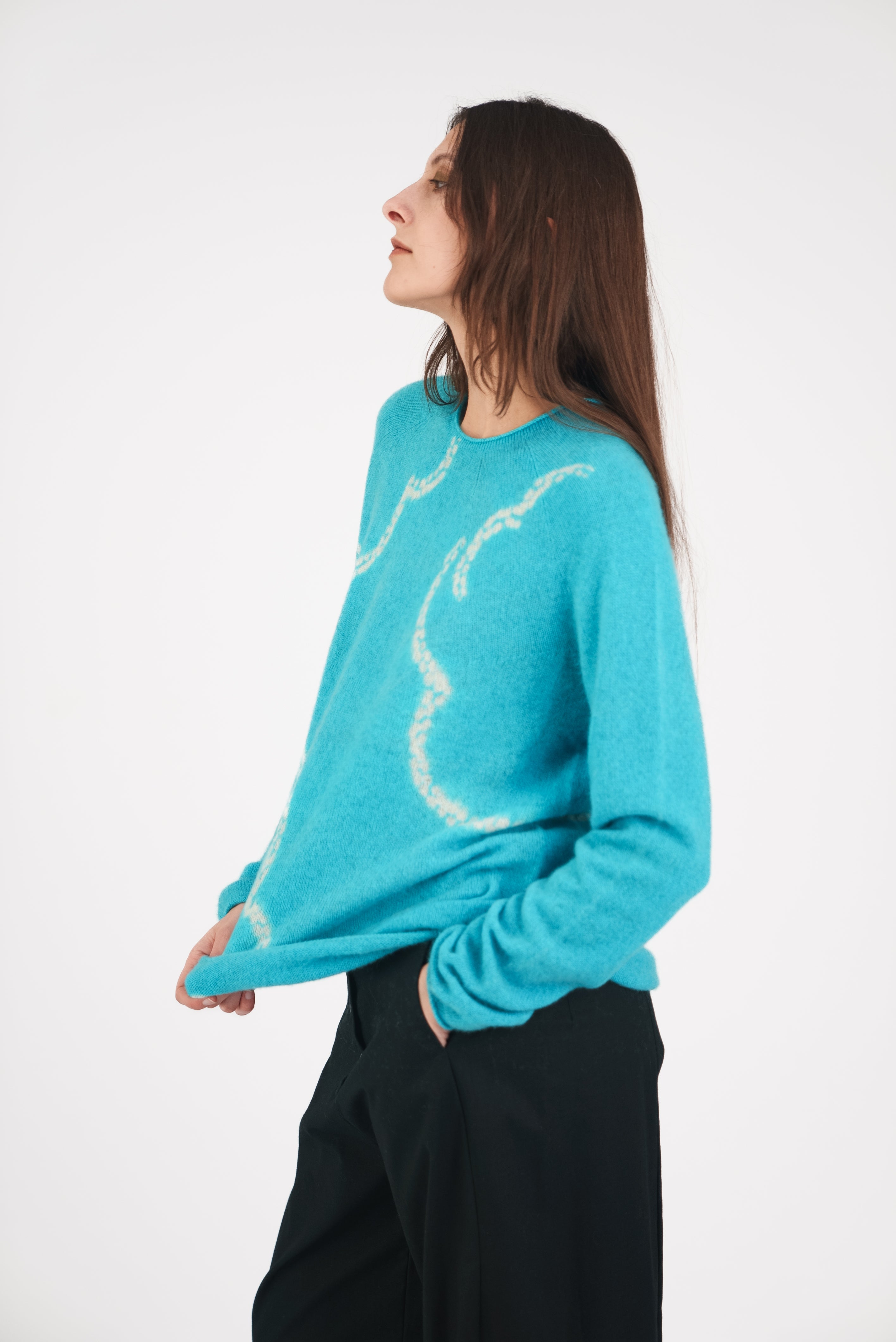 Cashmere Seamless Long Pullover in Clouds Shibori