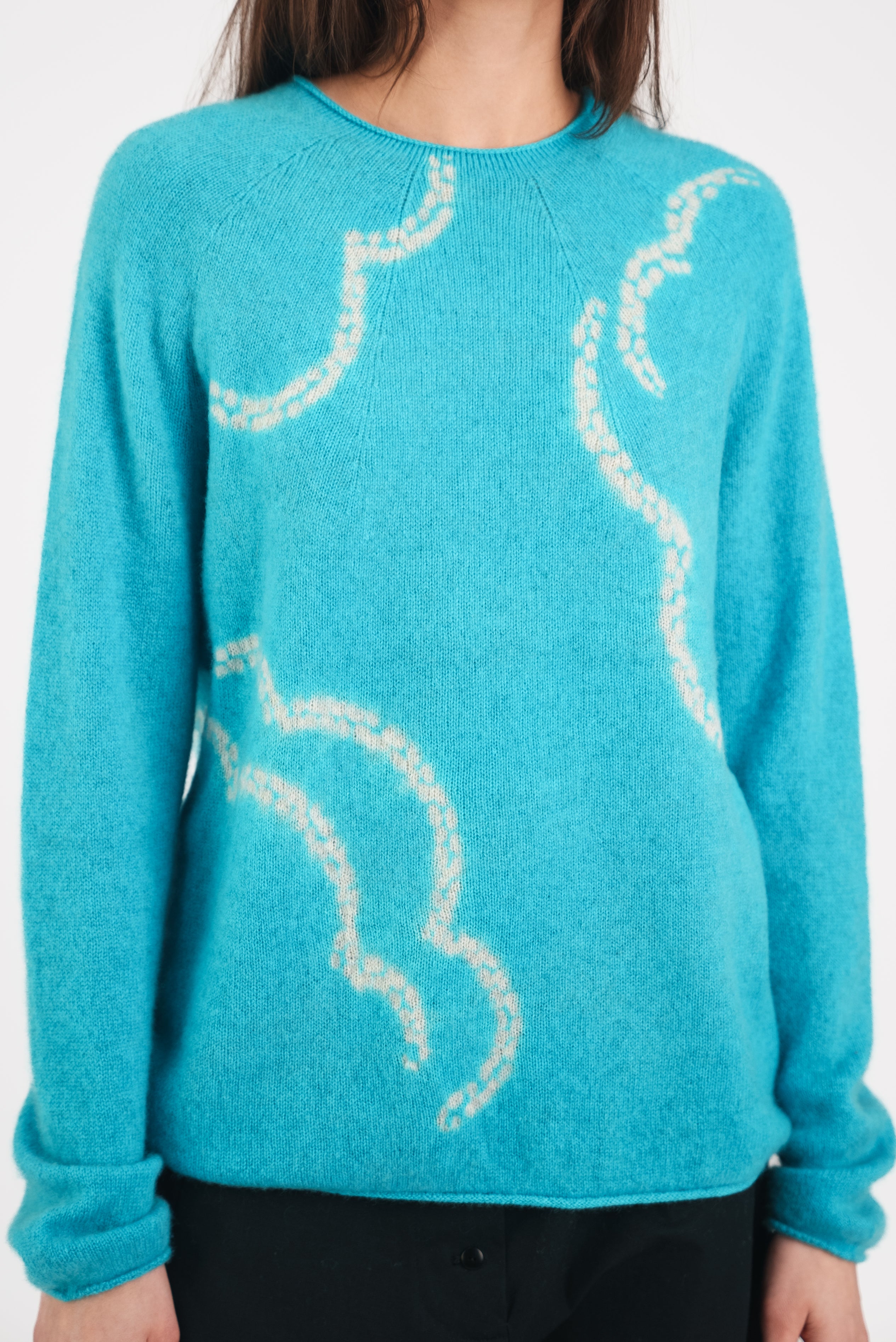 Cashmere Seamless Long Pullover in Clouds Shibori