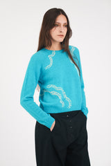 Cashmere Seamless Short Pullover in Turquoise