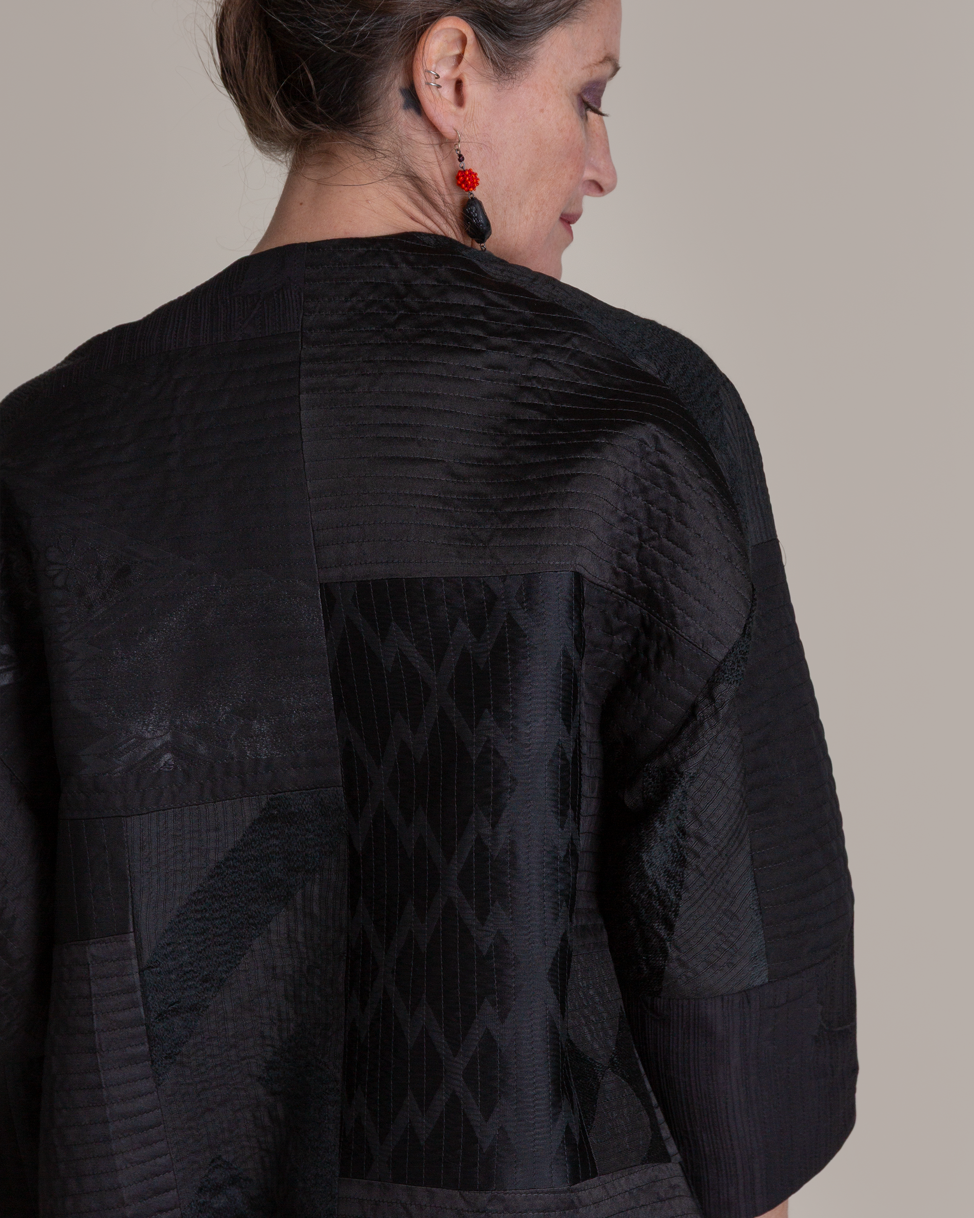 Long Party Jacket in Pieced Vintage Japanese Black Silk Mix