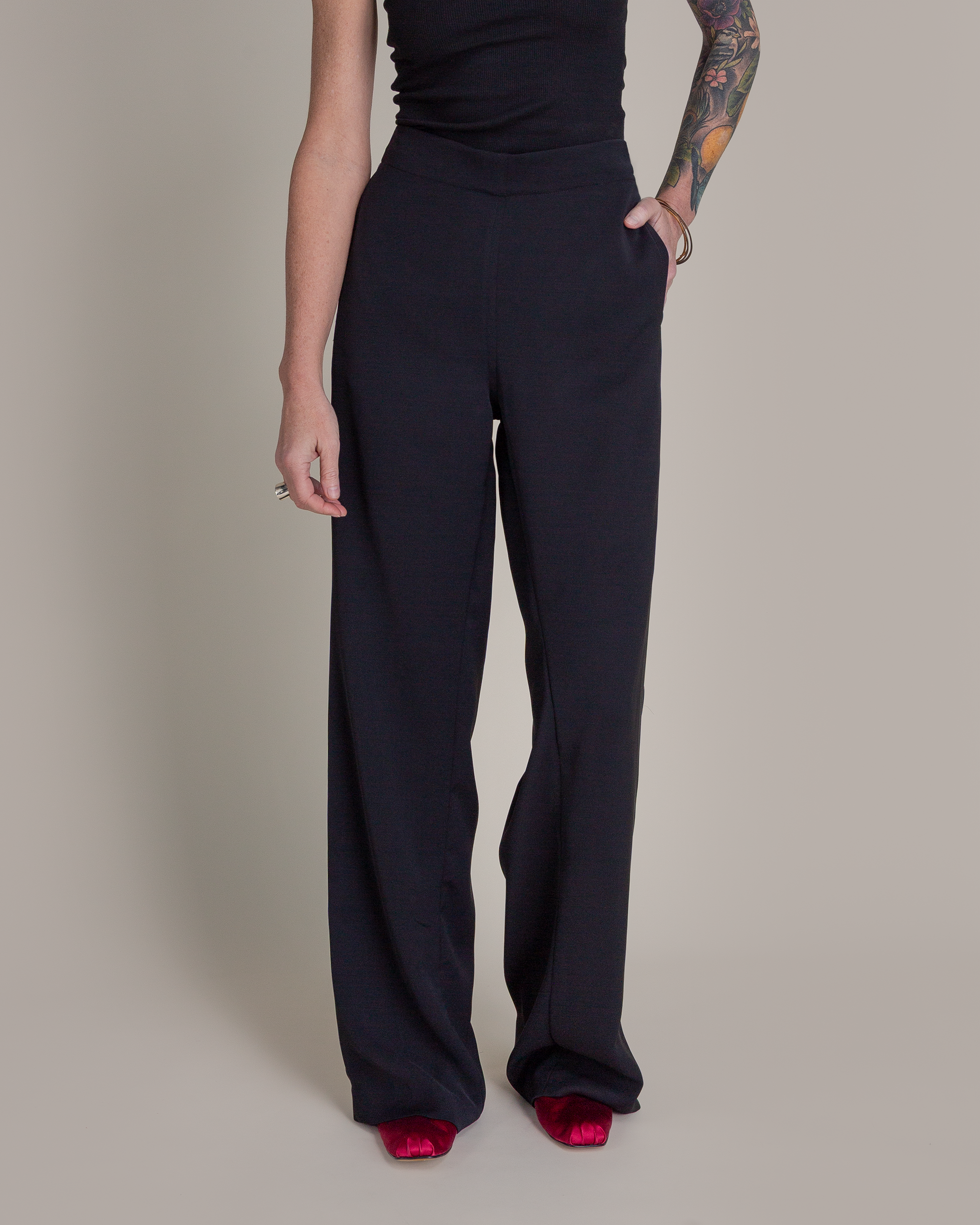 French Pant in Black Rayon Blend
