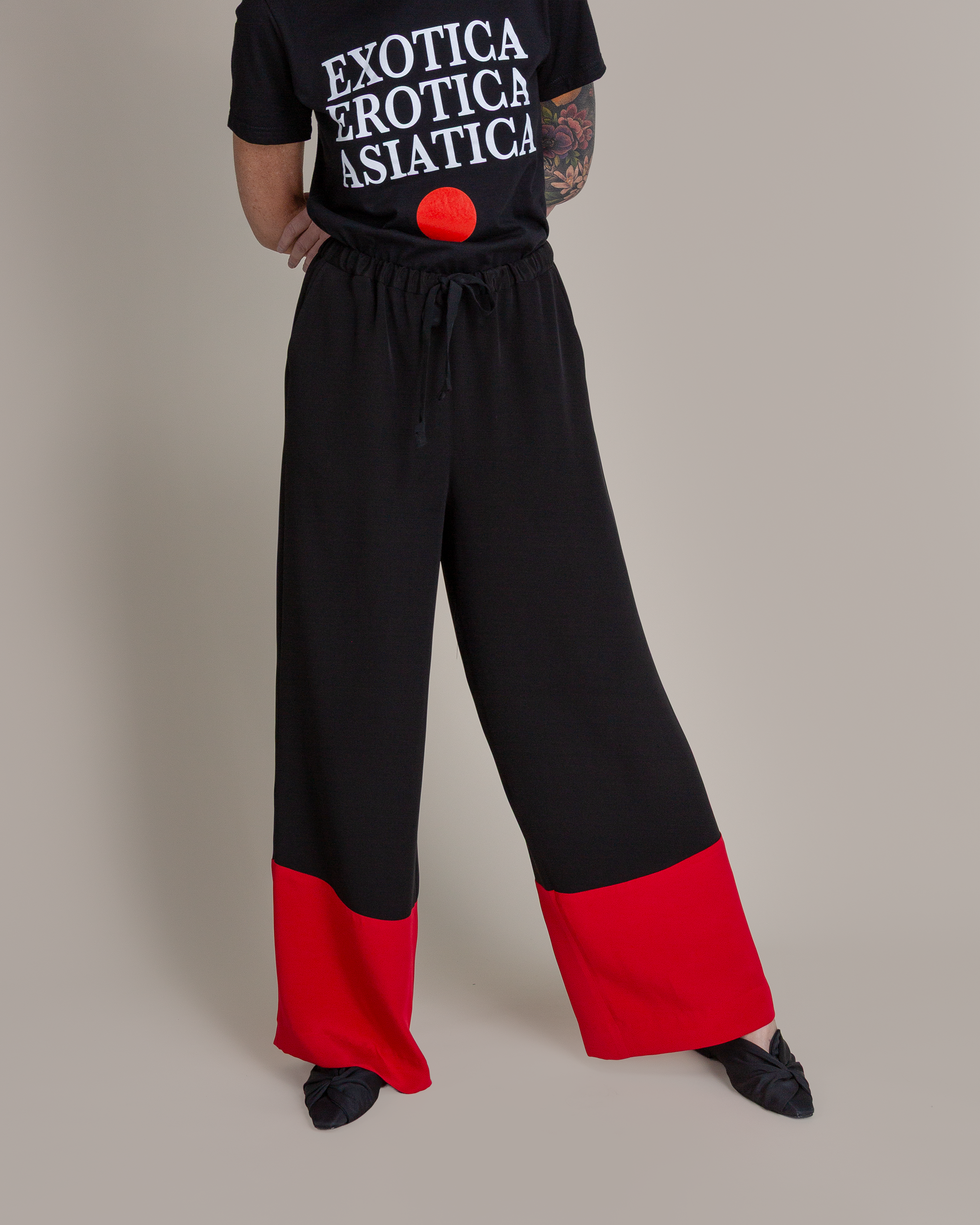 PJ Pant in Silk Crepe with Red Band