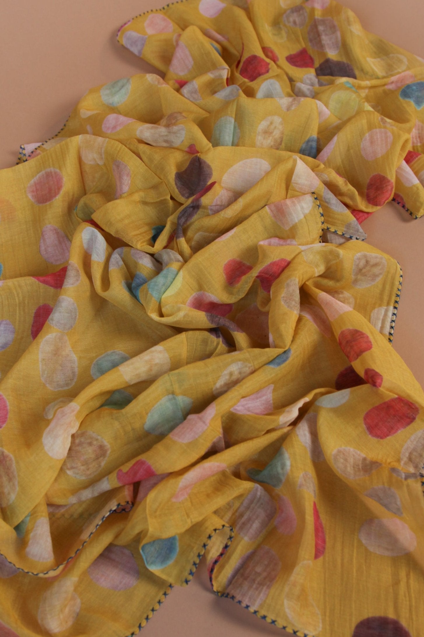 Cotton Silk Scarf in Yellow Dots