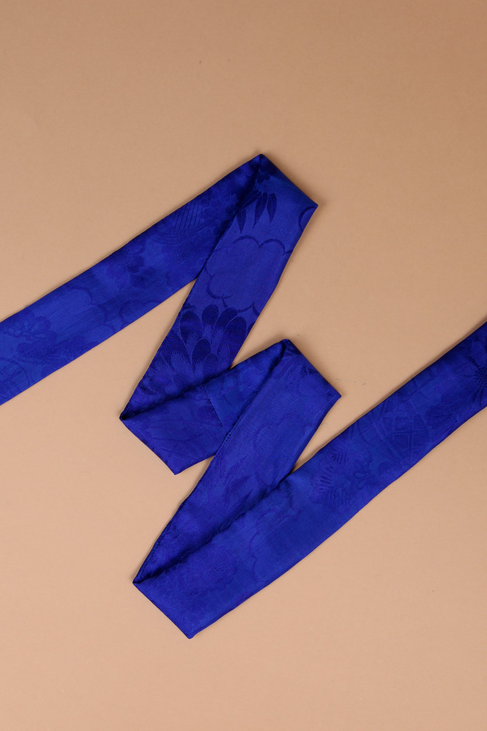 Long Wide Ribbon Tie in Vintage Japanese Blue Silk