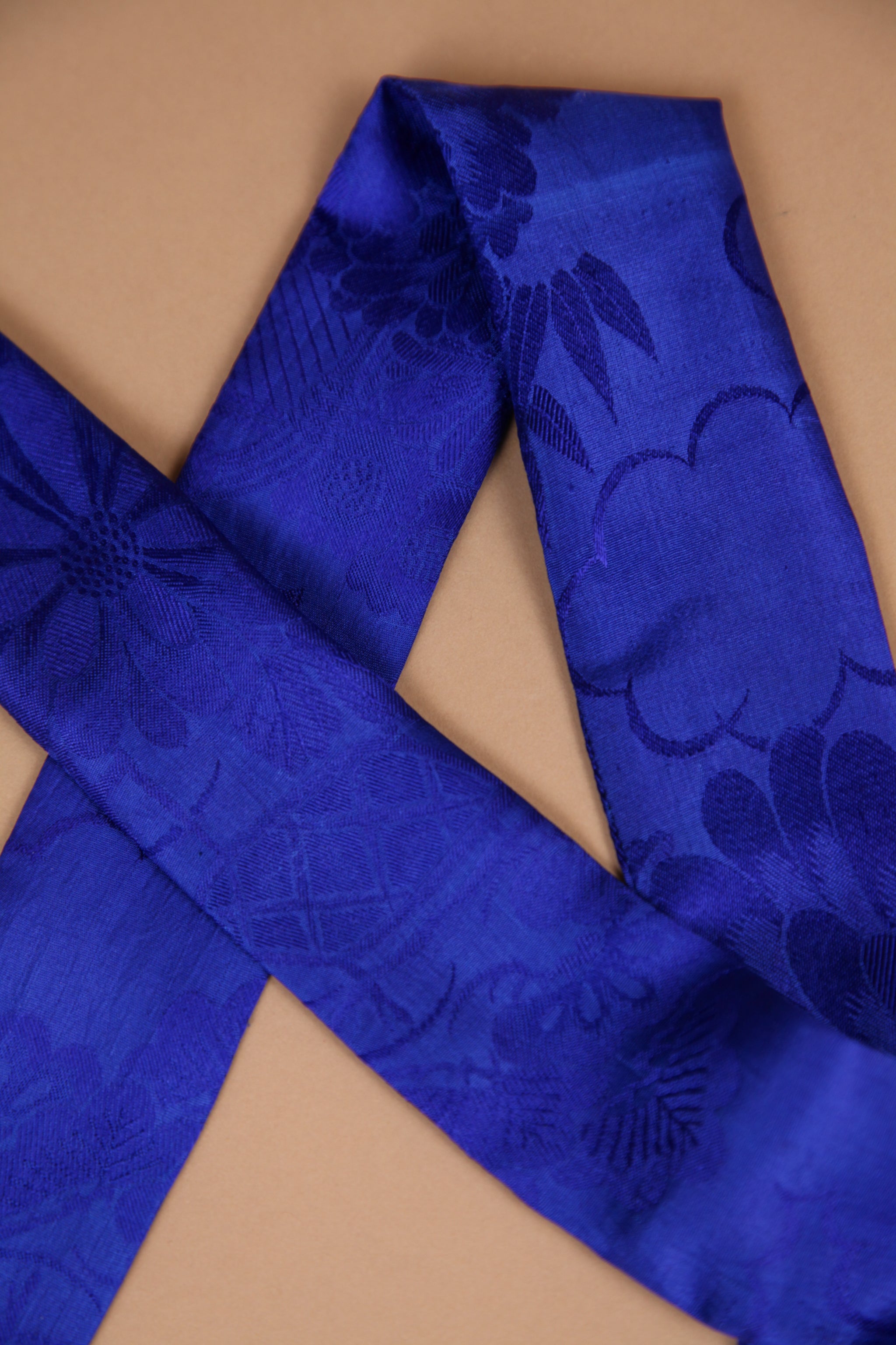 Long Wide Ribbon Tie in Vintage Japanese Blue Silk