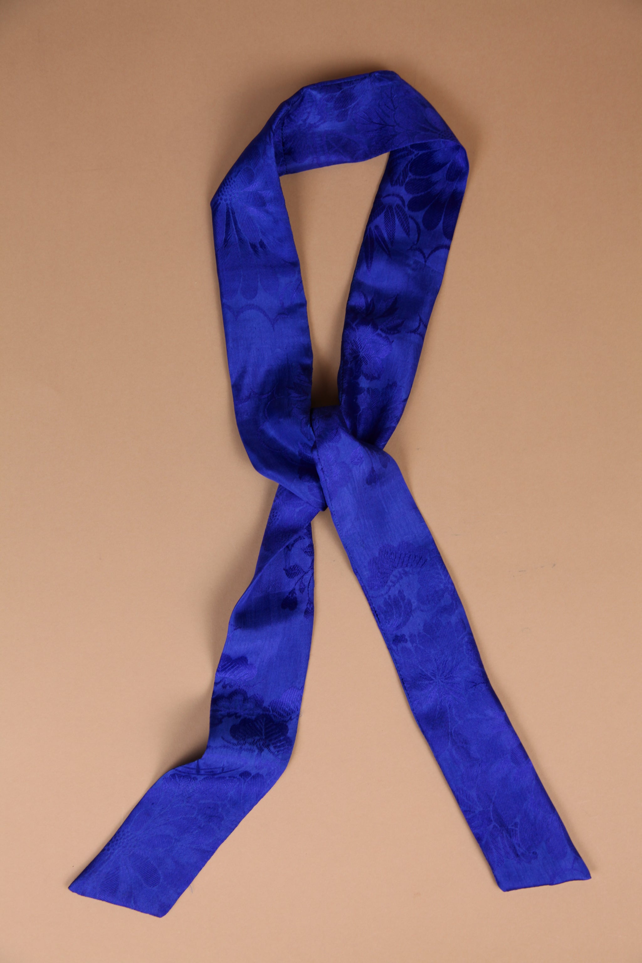 Long Wide Ribbon Tie in Vintage Japanese Blue Silk