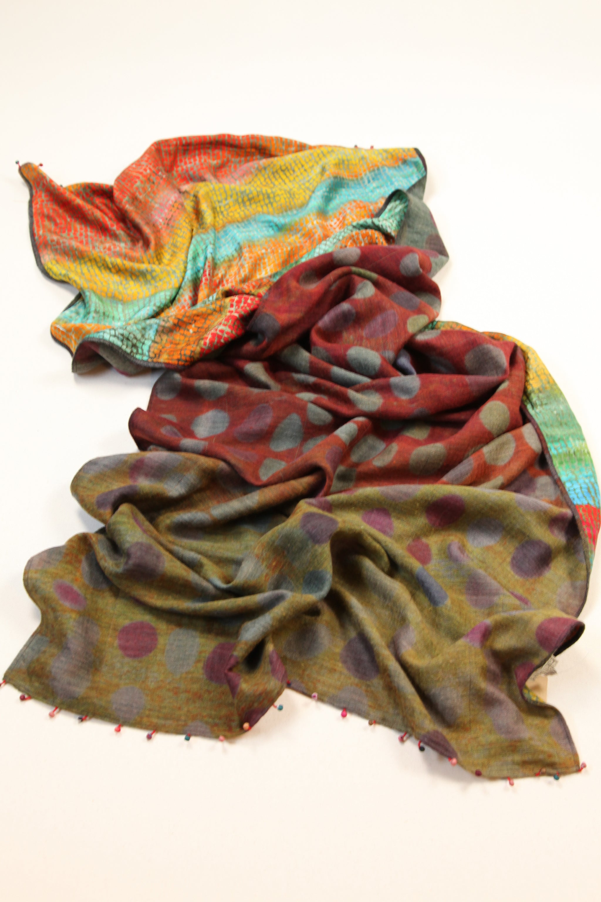 Reversible Scarf in Dots and Silk Print