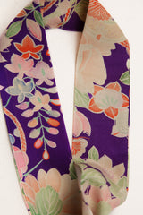 Long Wide Ribbon Tie in Vintage Japanese Purple Floral Silk