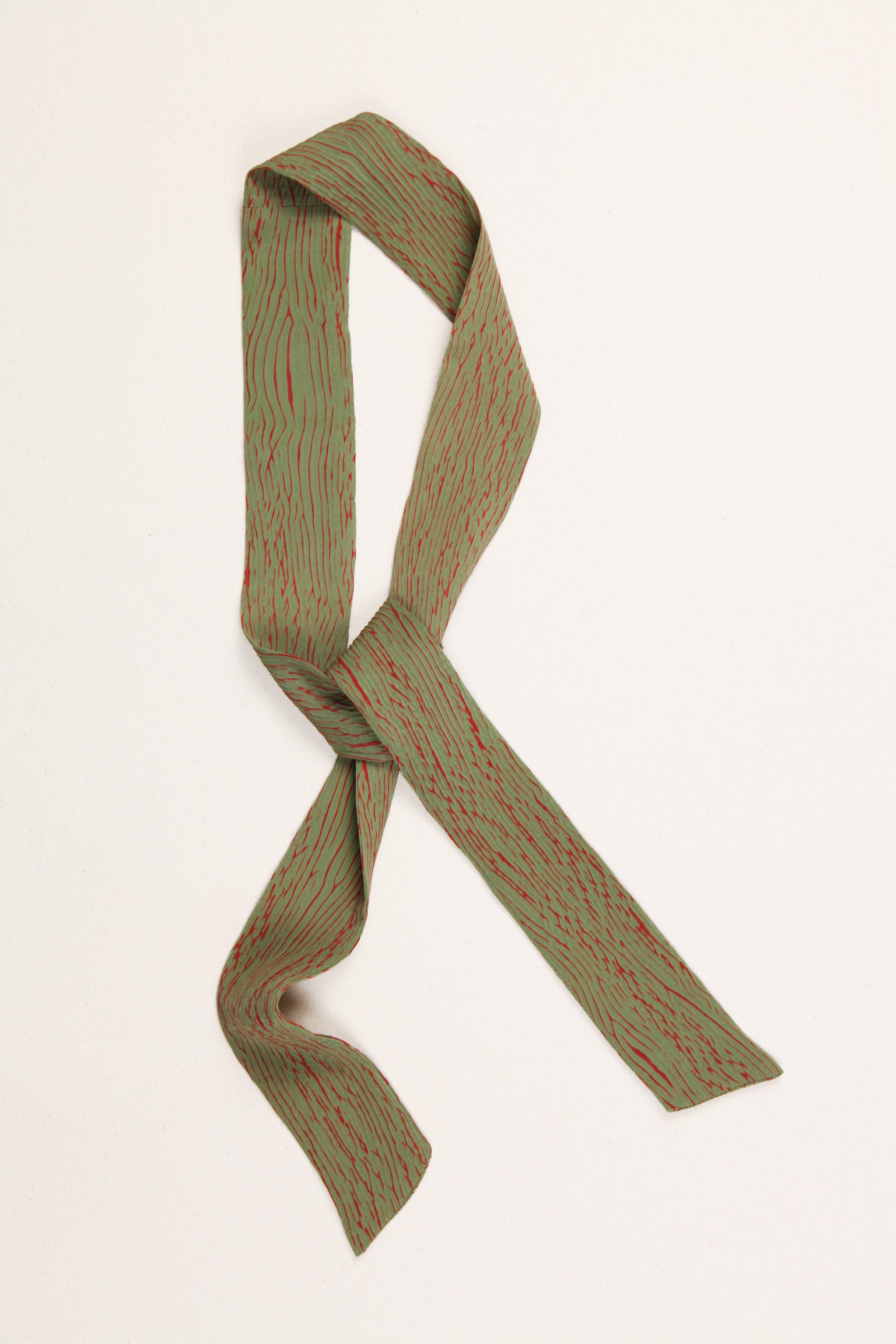 Long Wide Ribbon Tie in Vintage Japanese Sage Shibori