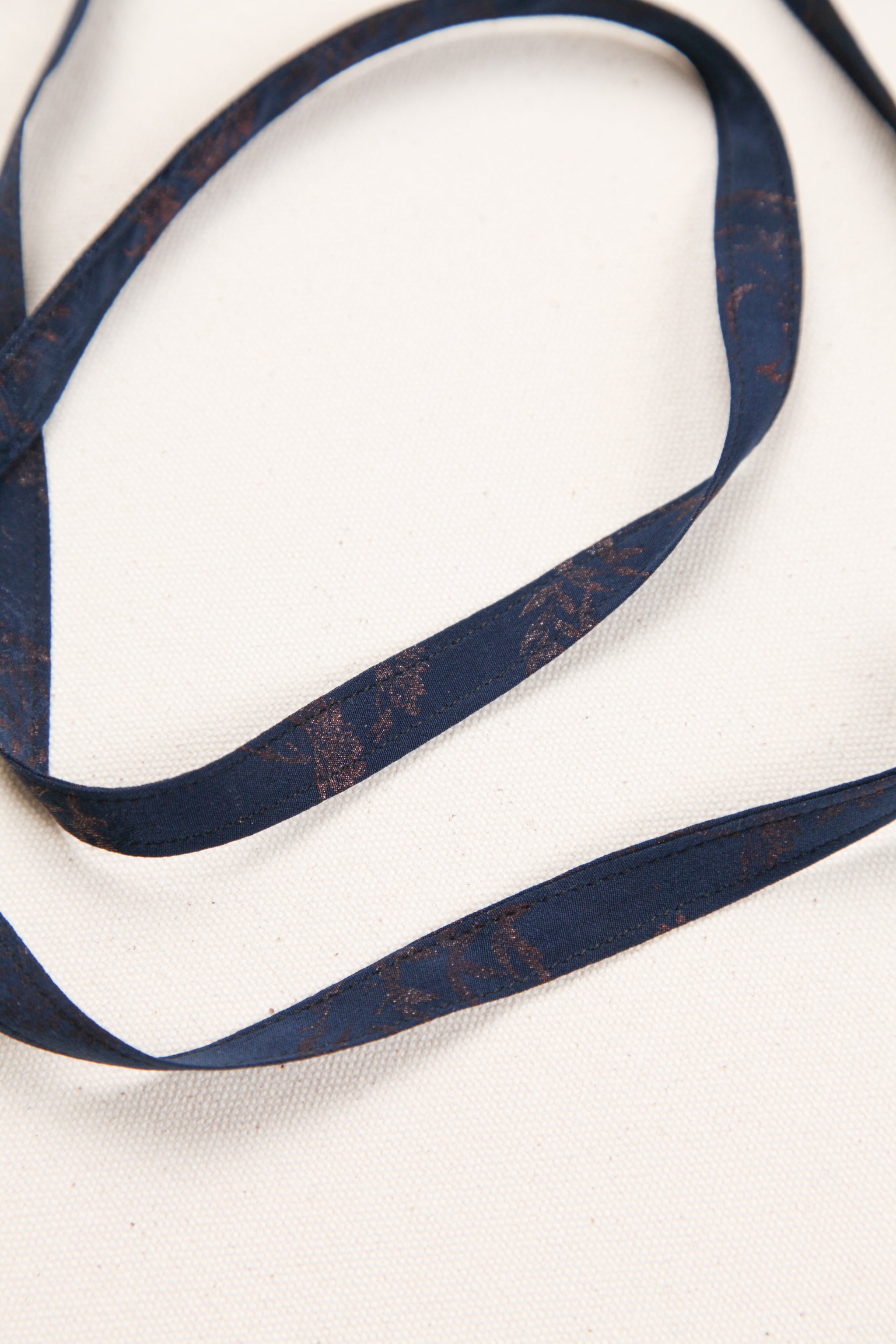 Skinny Ribbon Tie in Vintage Japanese Silk in Navy and Copper