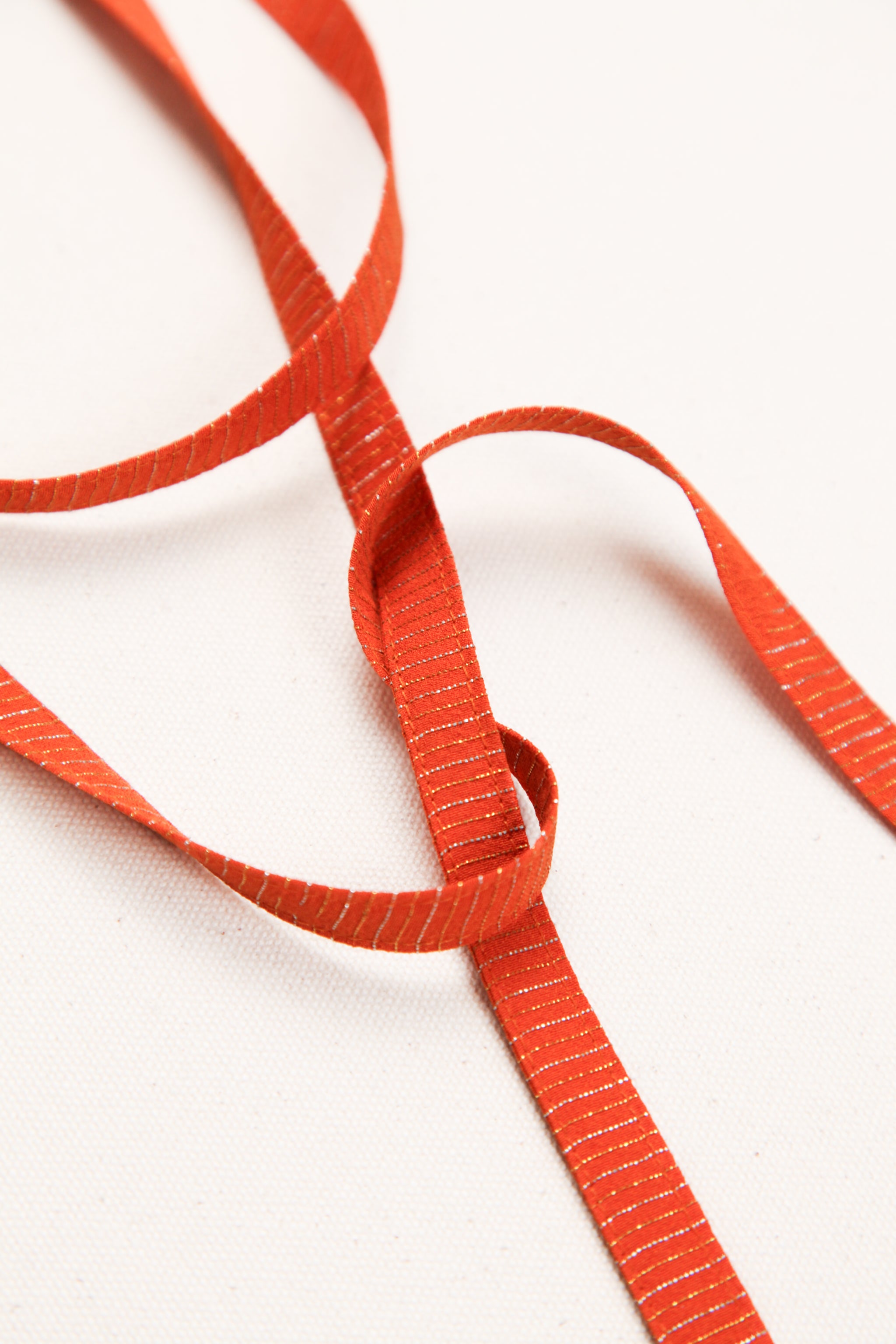 Skinny Ribbon Tie in Vintage Japanese Orange Metallic Stripe