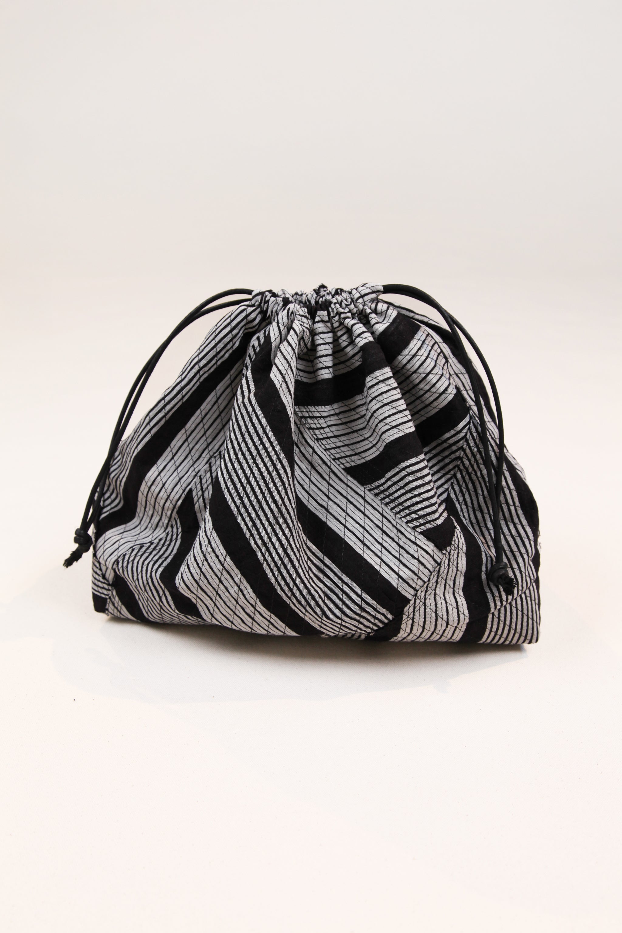 Pouf Clutch in Raw-Pieced Vintage Japanese Stripes - 04