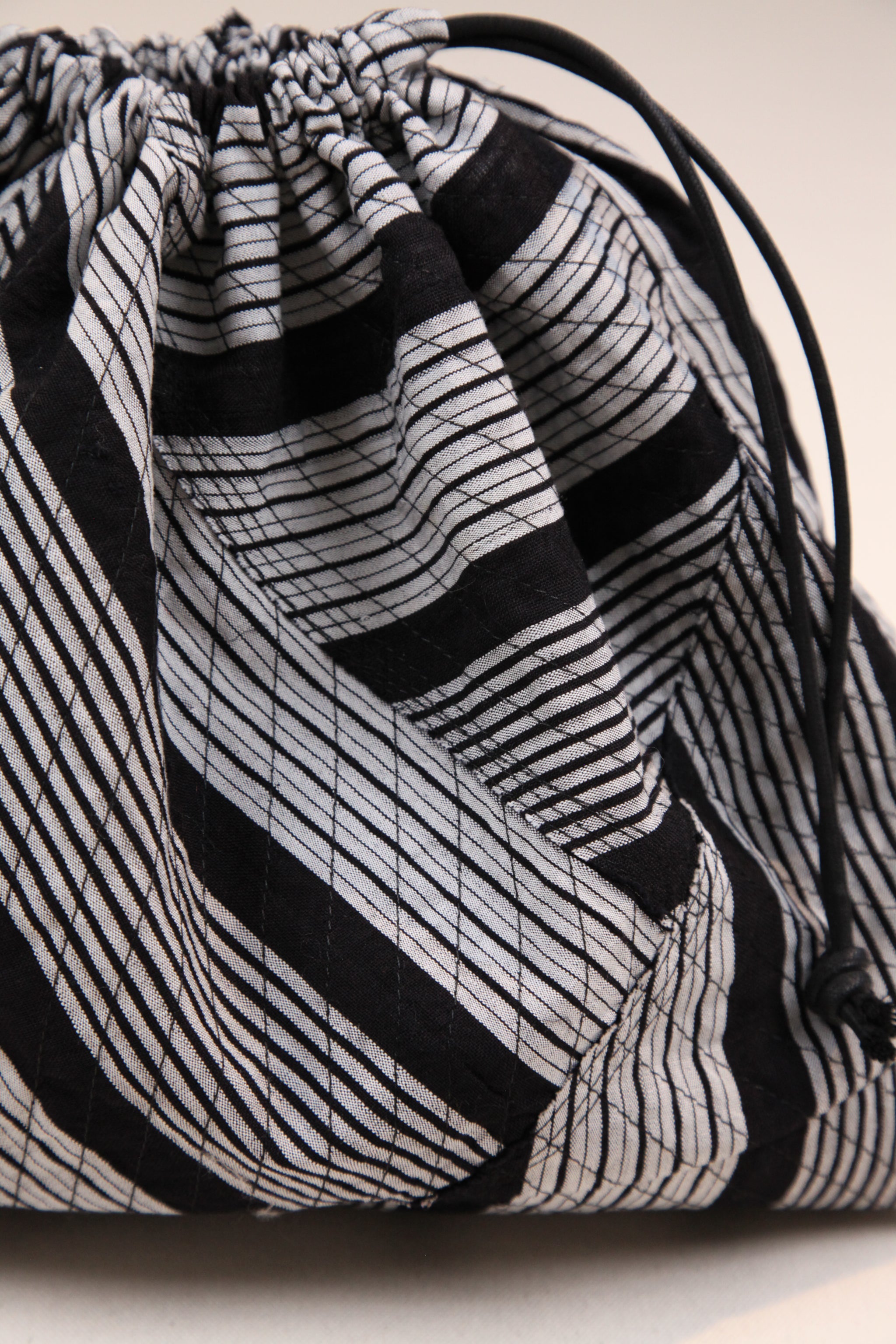 Pouf Clutch in Raw-Pieced Vintage Japanese Stripes - 04