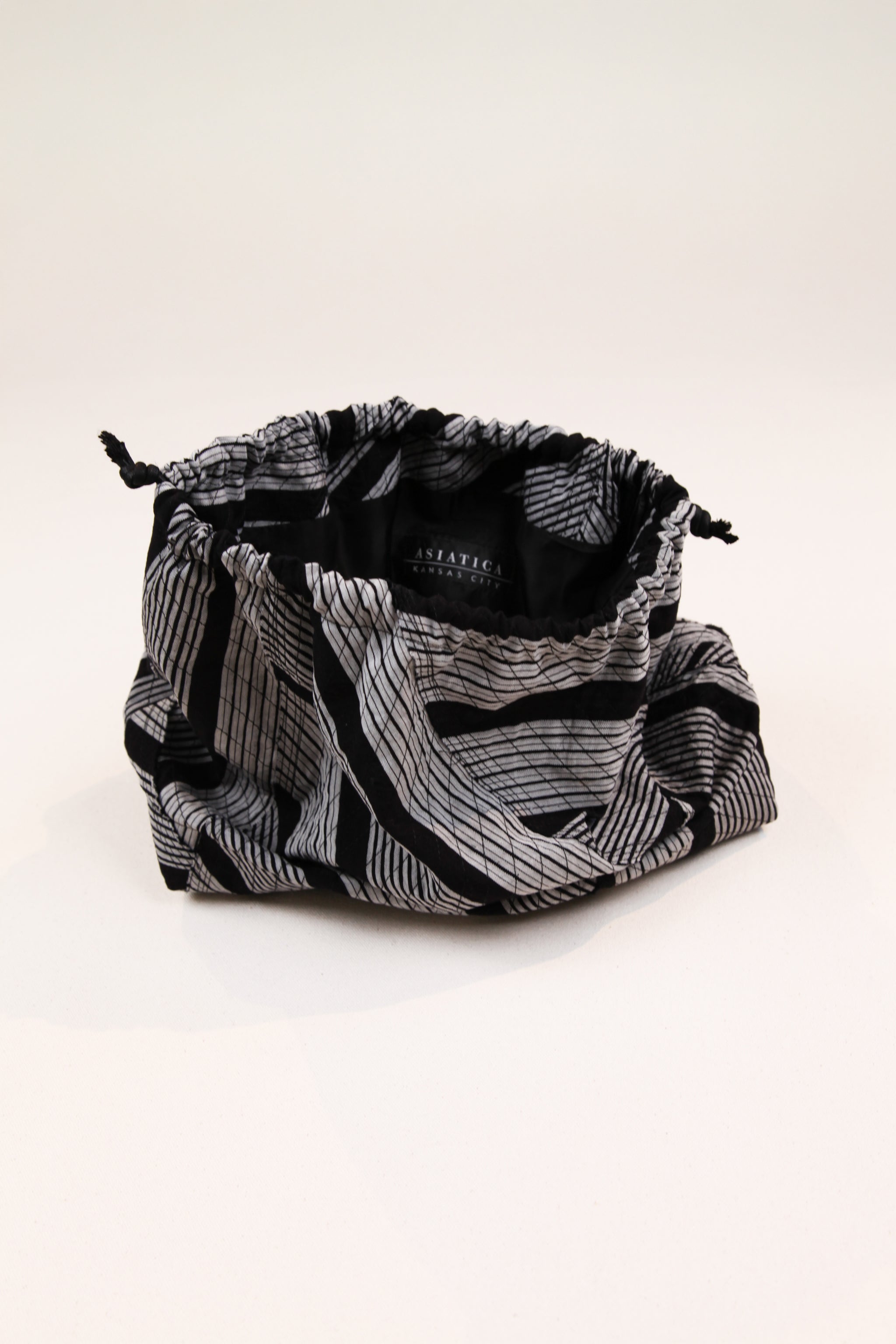 Pouf Clutch in Raw-Pieced Vintage Japanese Stripes - 04