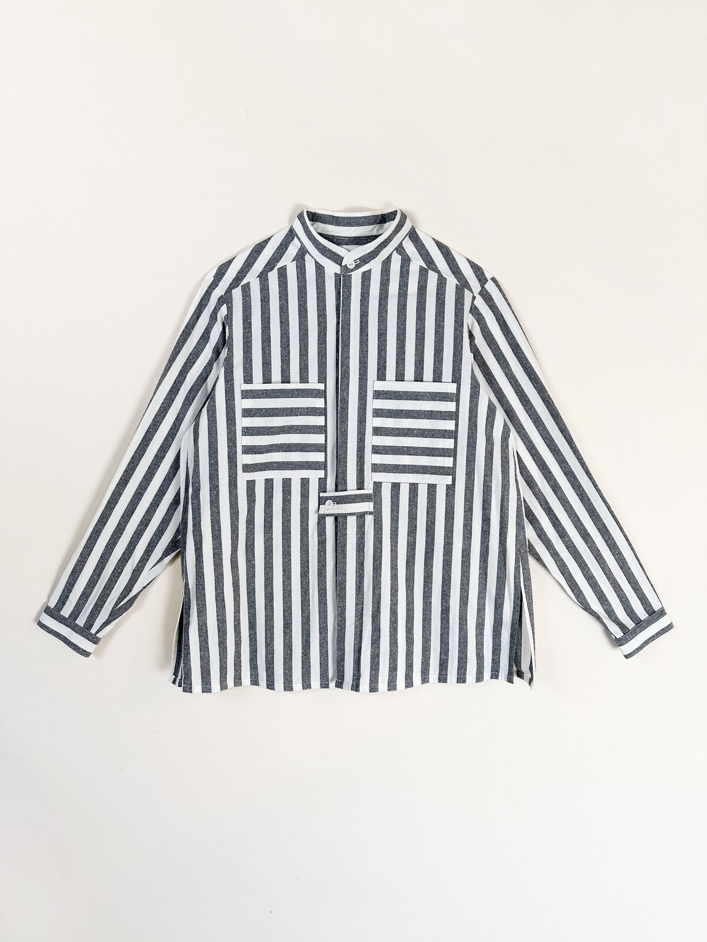 Sally Shirt in Grey Striped Silk