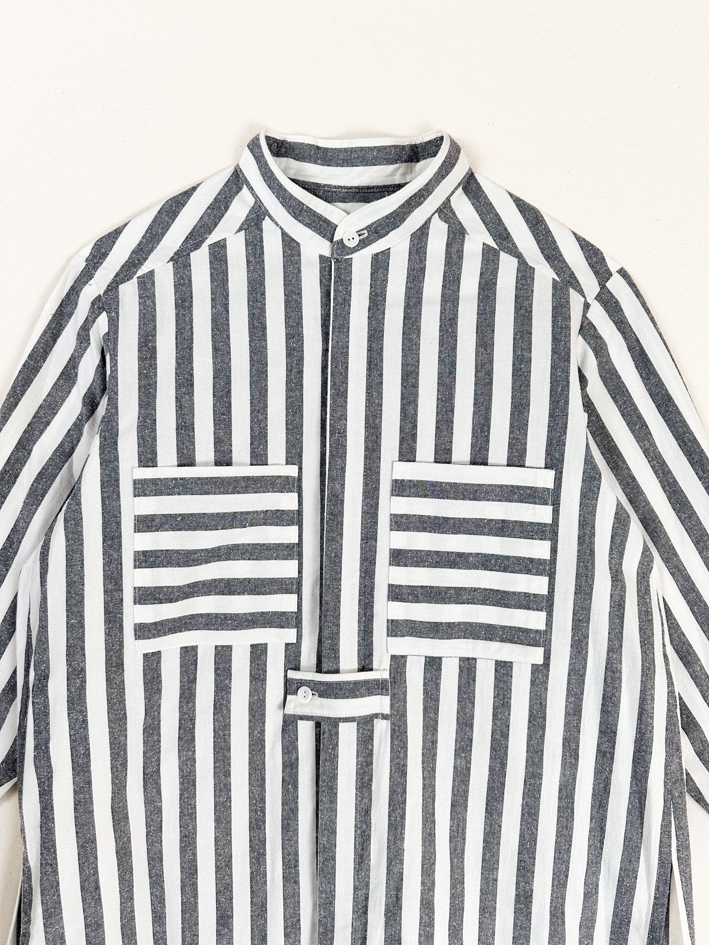 Sally Shirt in Grey Striped Silk