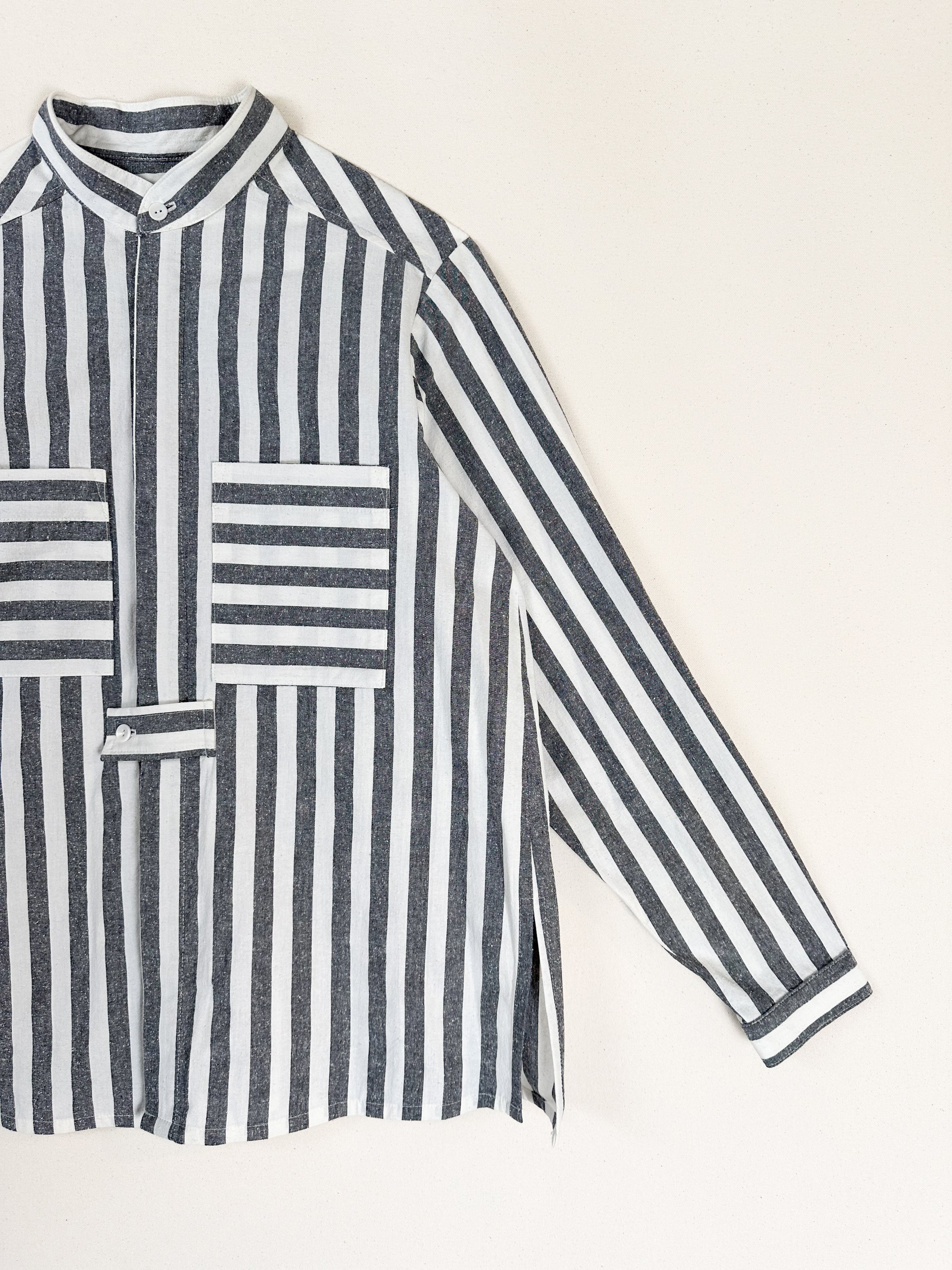 Sally Shirt in Grey Striped Silk