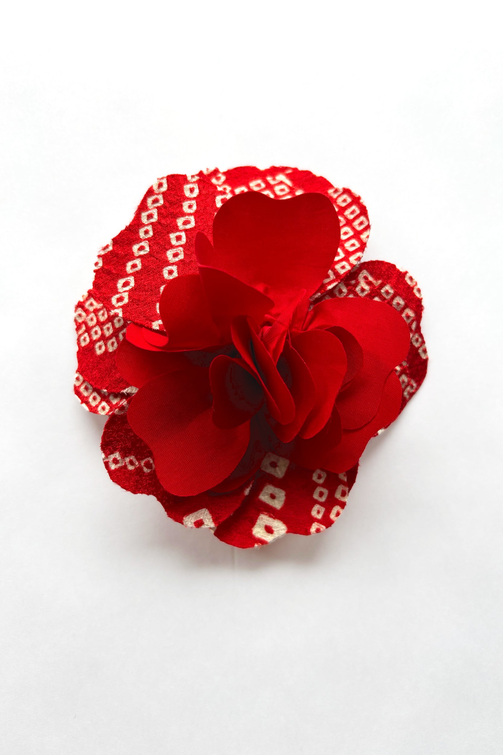 Red Peony Brooches in Vintage Japanese Fabrics