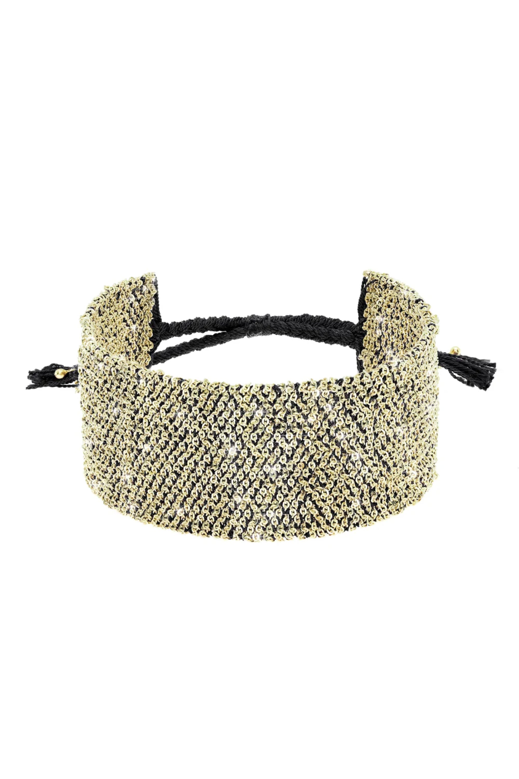 Gold and Black Woven Cuff Bracelet