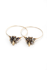 Small Hoop Cluster Earrings with Black Pearls