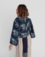 Temple Jacket in Vintage  Stencil-Printed Japanese Indigo Cotton
