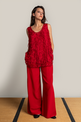 Wide Leg Pant in Red Silk Crepe