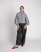 Balloon Bomber Jacket in Black and White Cotton Seeersucker