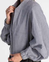 Balloon Bomber Jacket in Black and White Cotton Seeersucker
