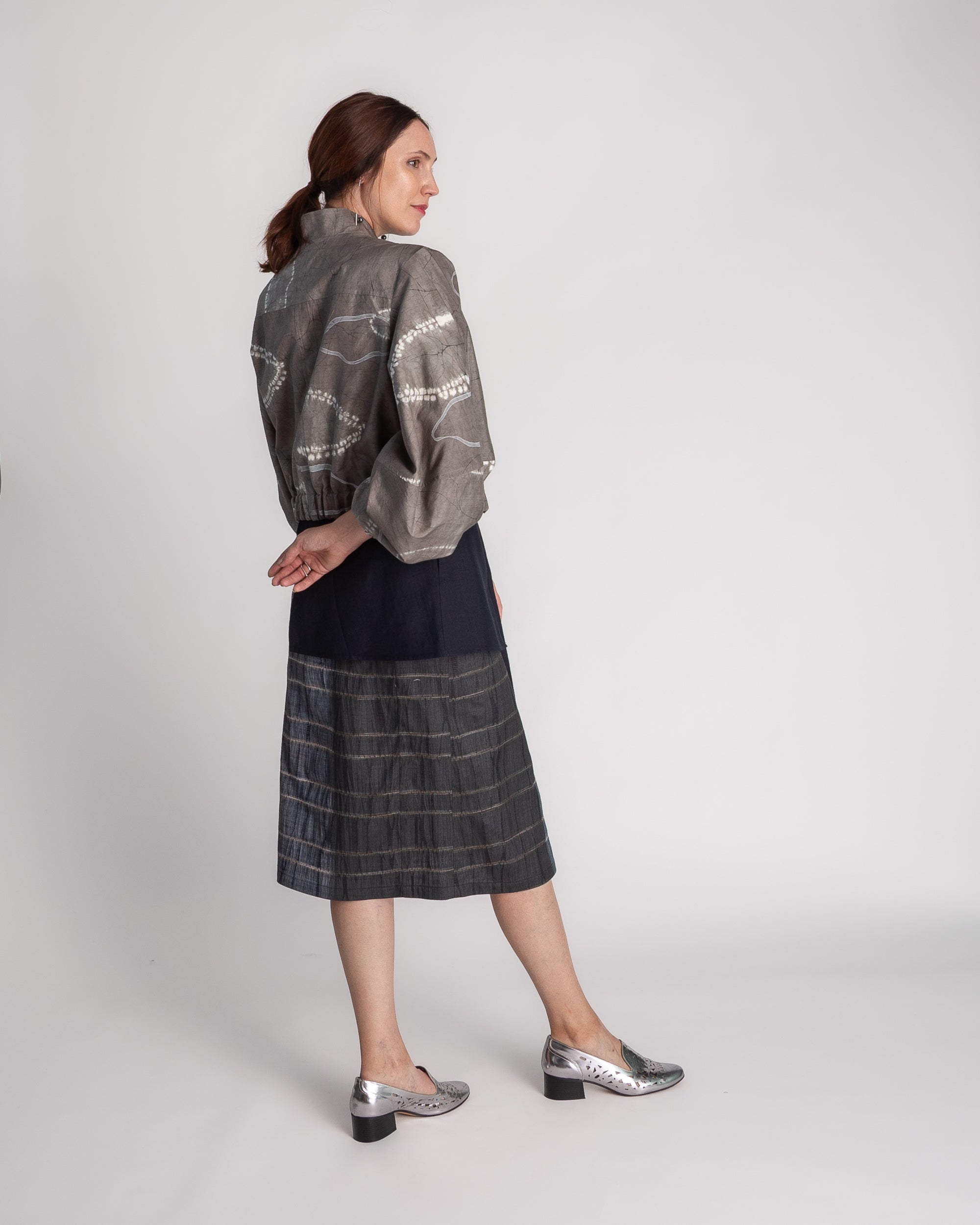 Balloon Bomber in Vintage Japanese Gray Silk