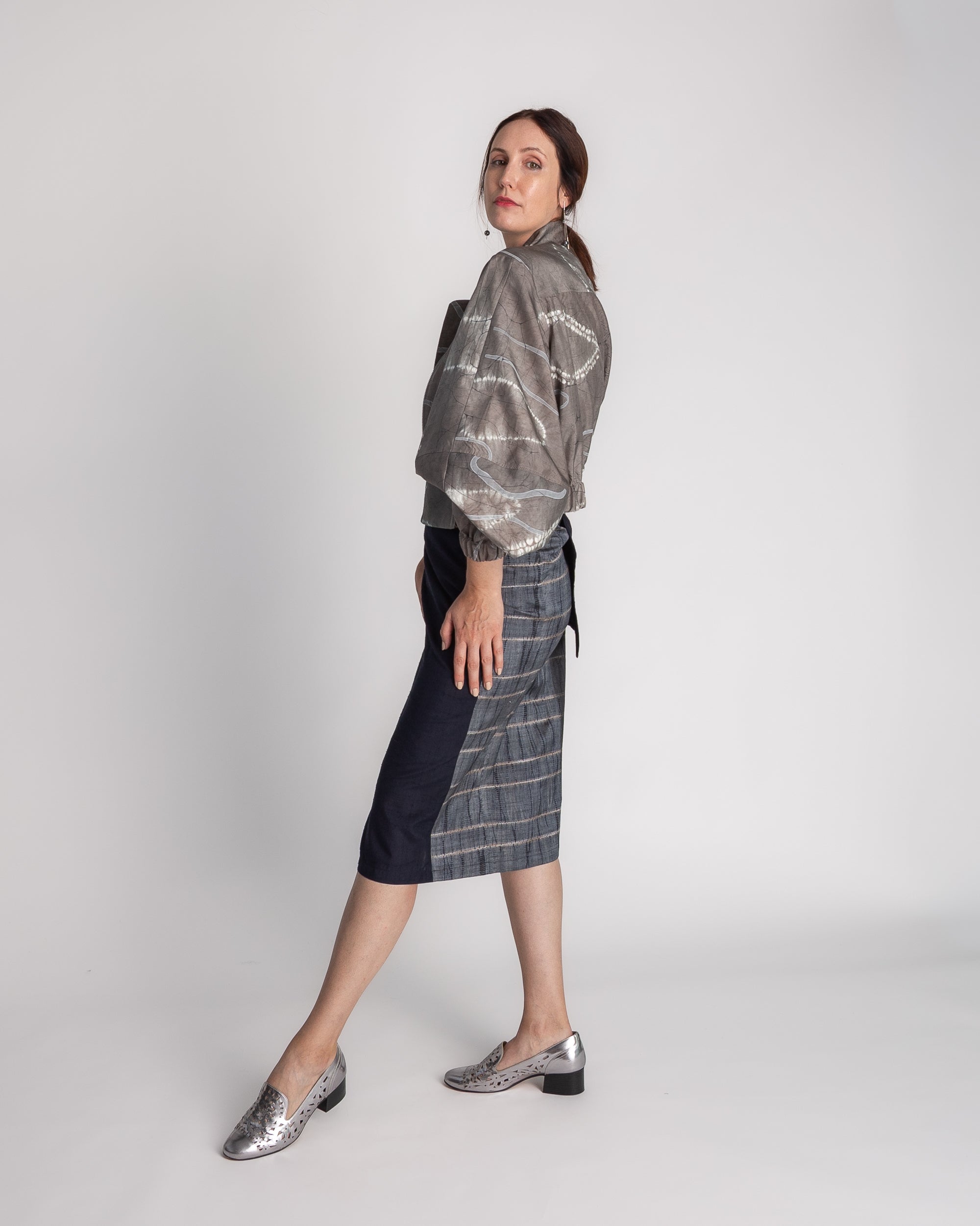 Balloon Bomber in Vintage Japanese Gray Silk