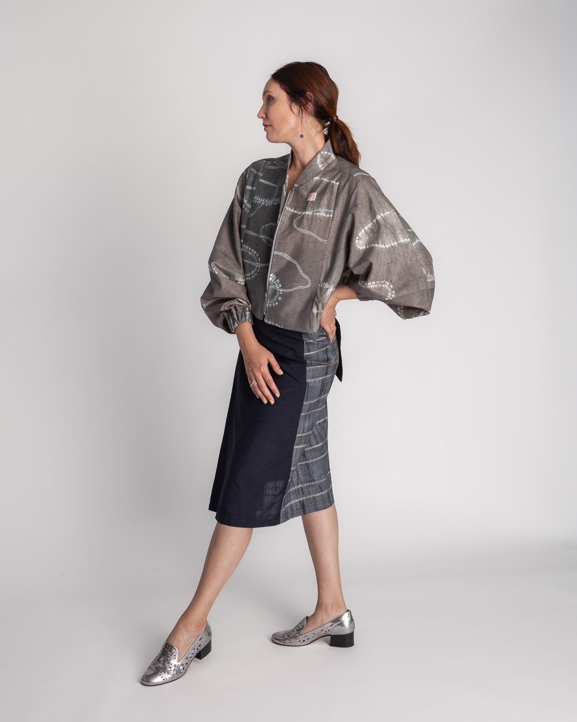 Balloon Bomber in Vintage Japanese Gray Silk