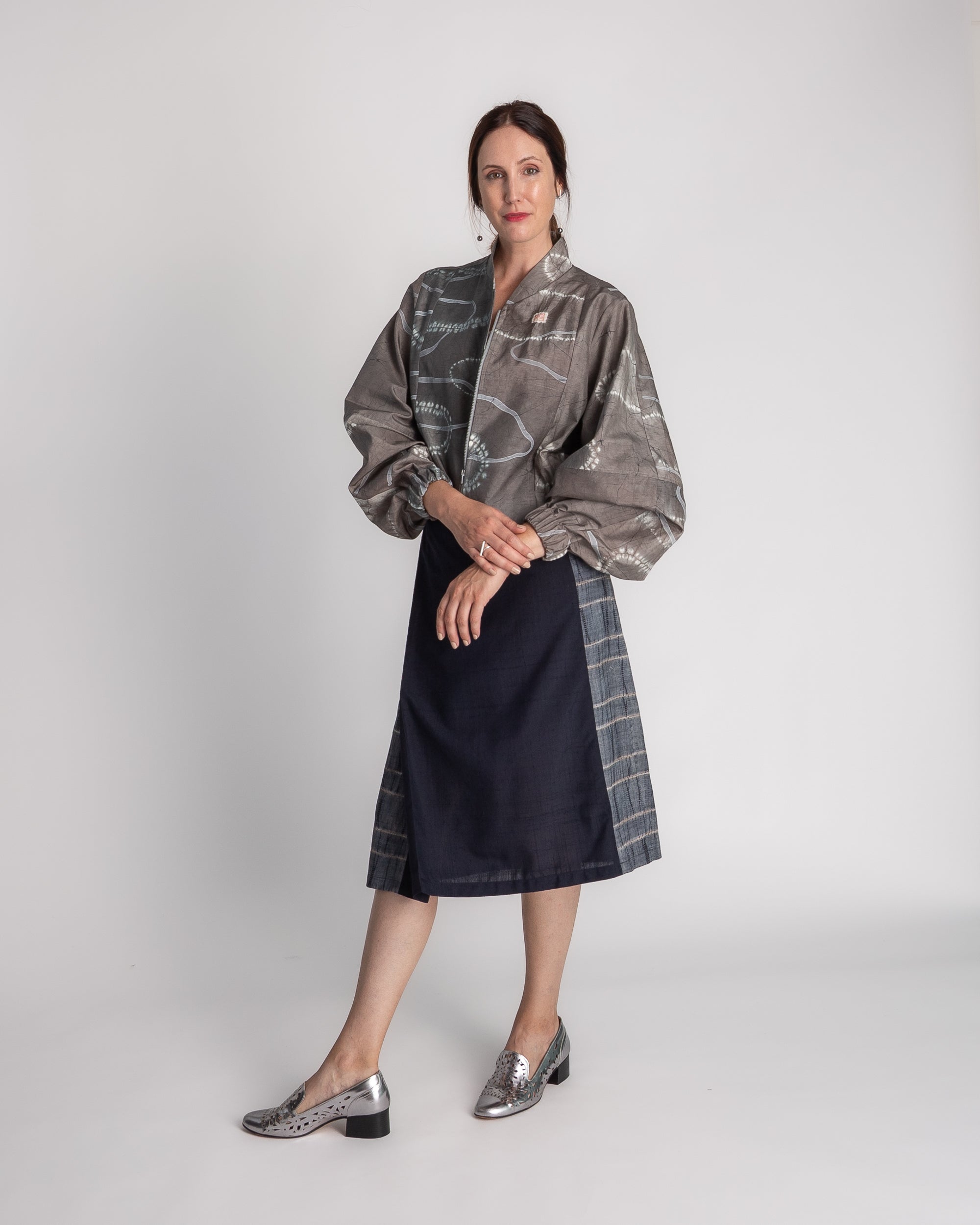 Balloon Bomber in Vintage Japanese Gray Silk