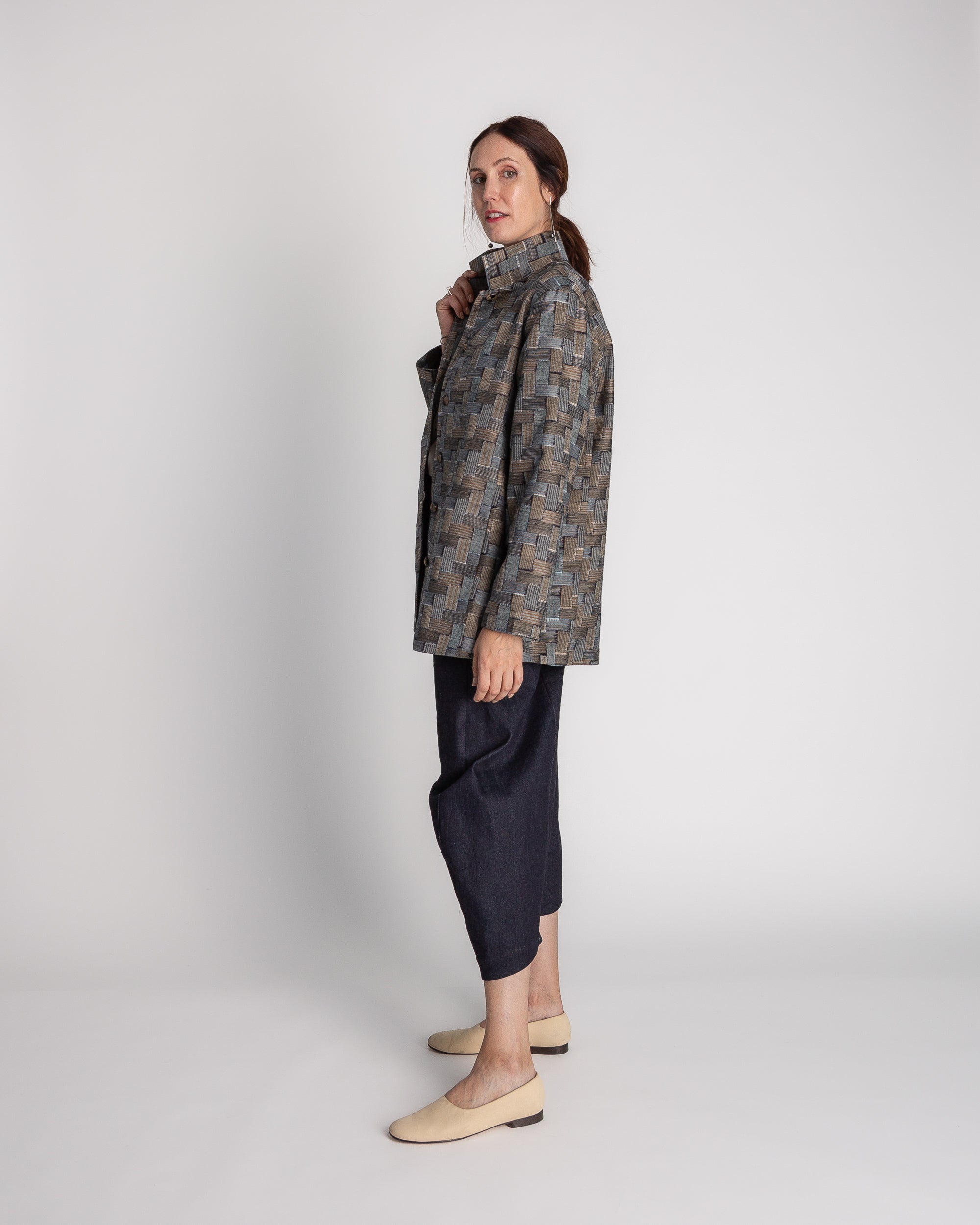 Long Omni Jacket in Vintage Japanese Silk Ikat