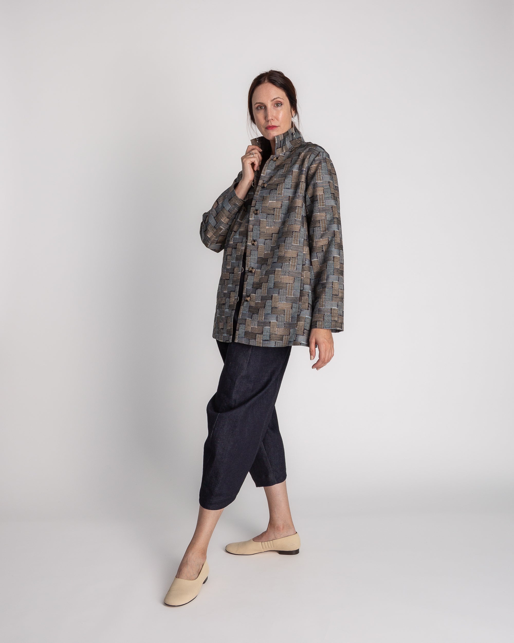 Long Omni Jacket in Vintage Japanese Silk Ikat