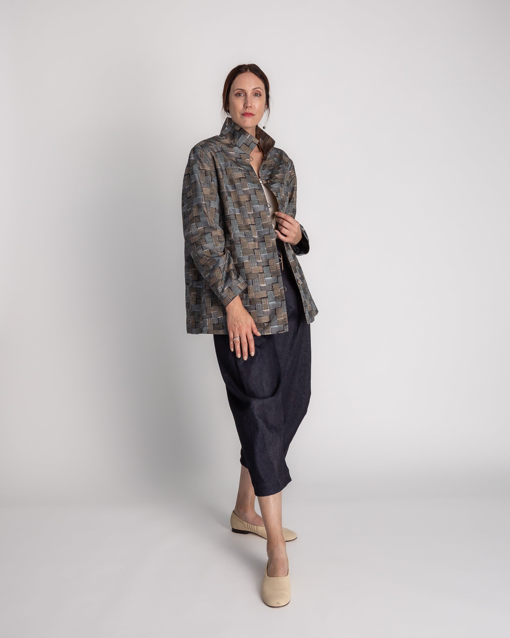 Long Omni Jacket in Vintage Japanese Silk Ikat
