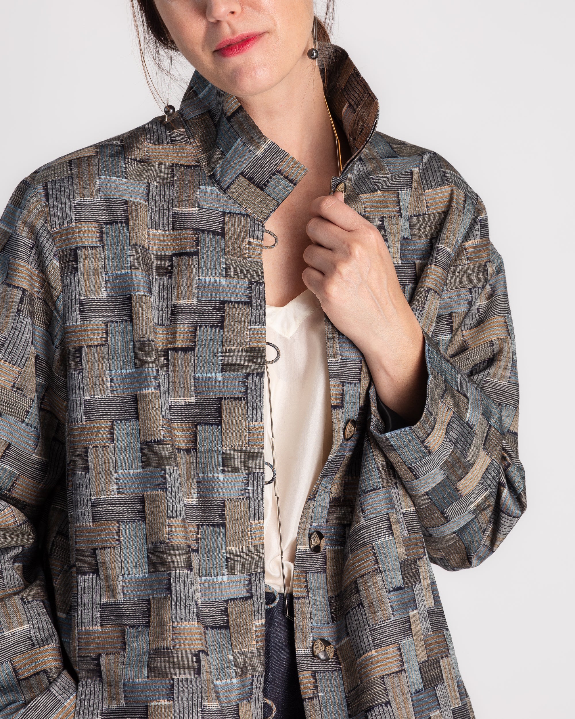 Long Omni Jacket in Vintage Japanese Silk Ikat