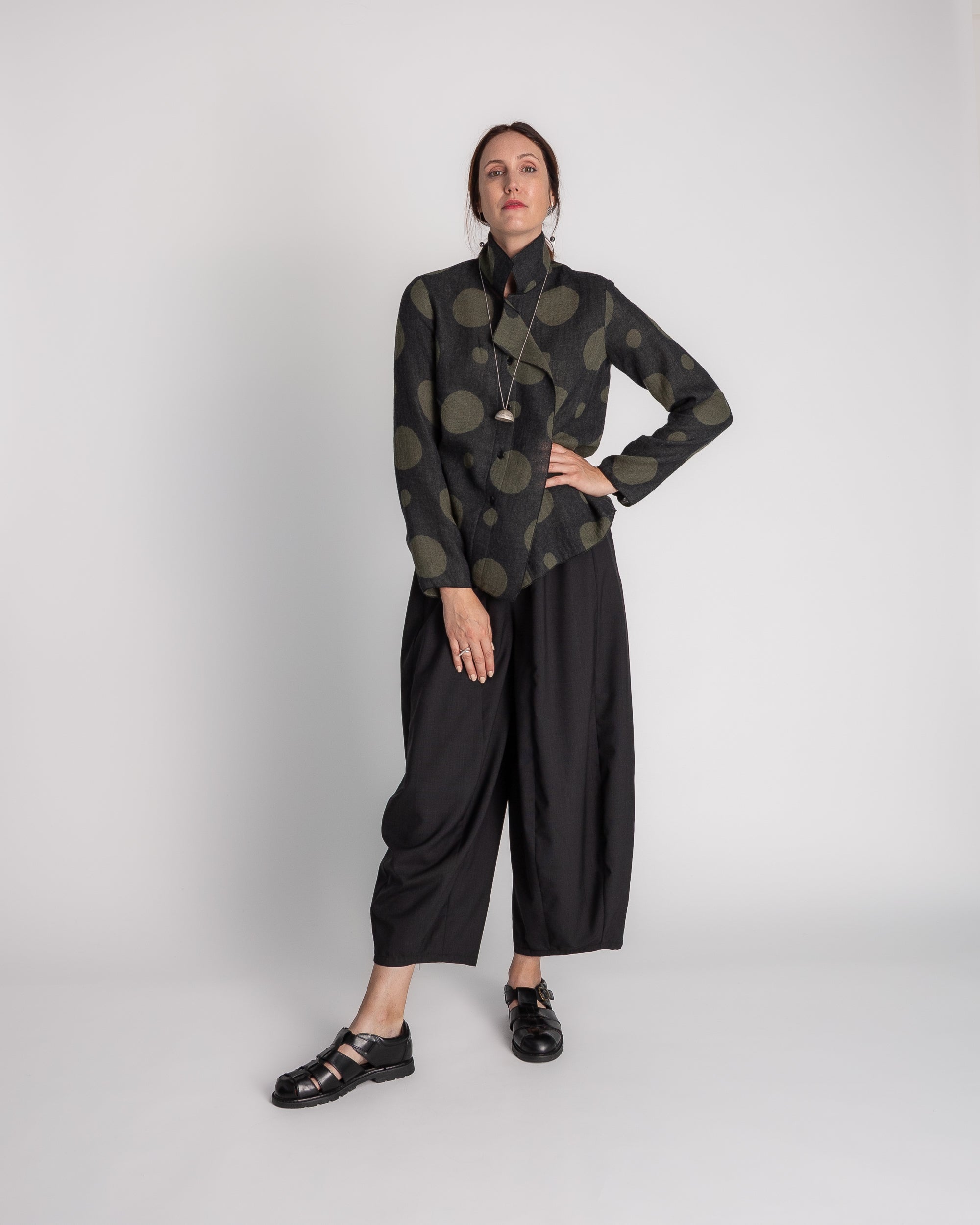 Flag Shirt in Olive Wool Dots