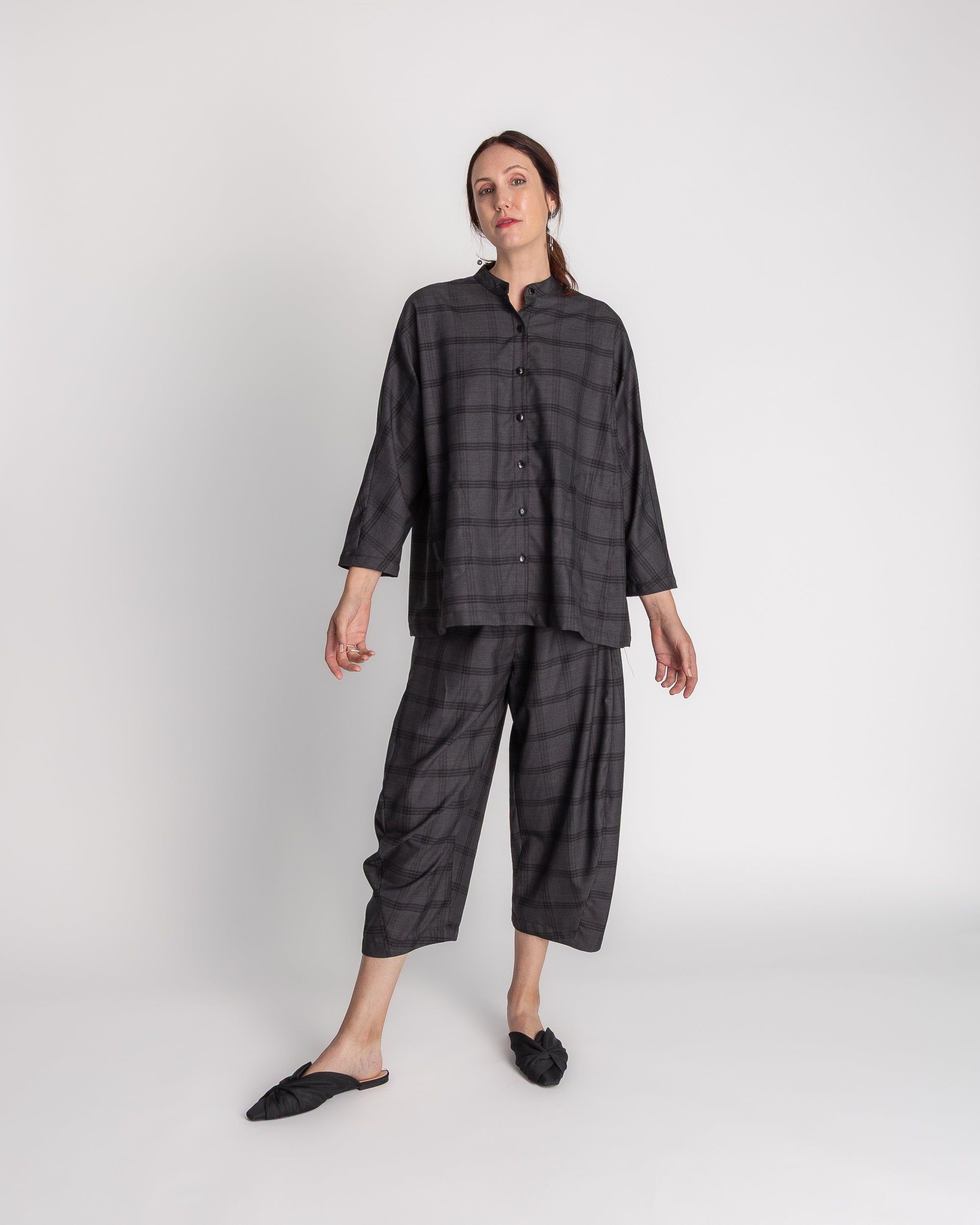 Japan Shirt in Charcoal Wool Plaid