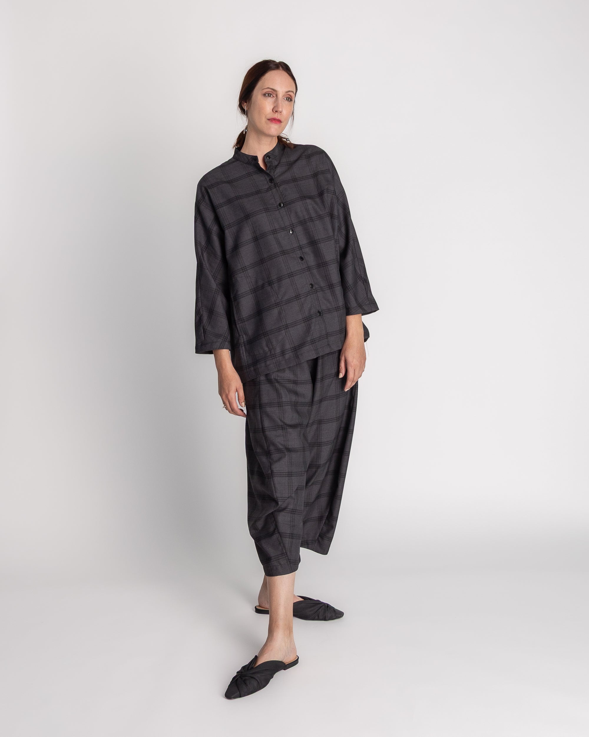 Japan Shirt in Charcoal Wool Plaid
