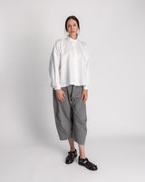 Band Collar Shirt in White Cotton Twill